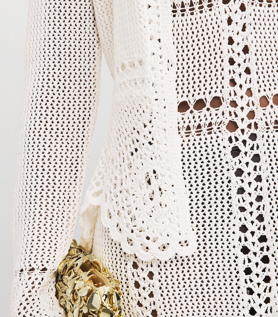 Erdem Womens Cotton Crochet Peplum Cardigan Ivory Image 3
