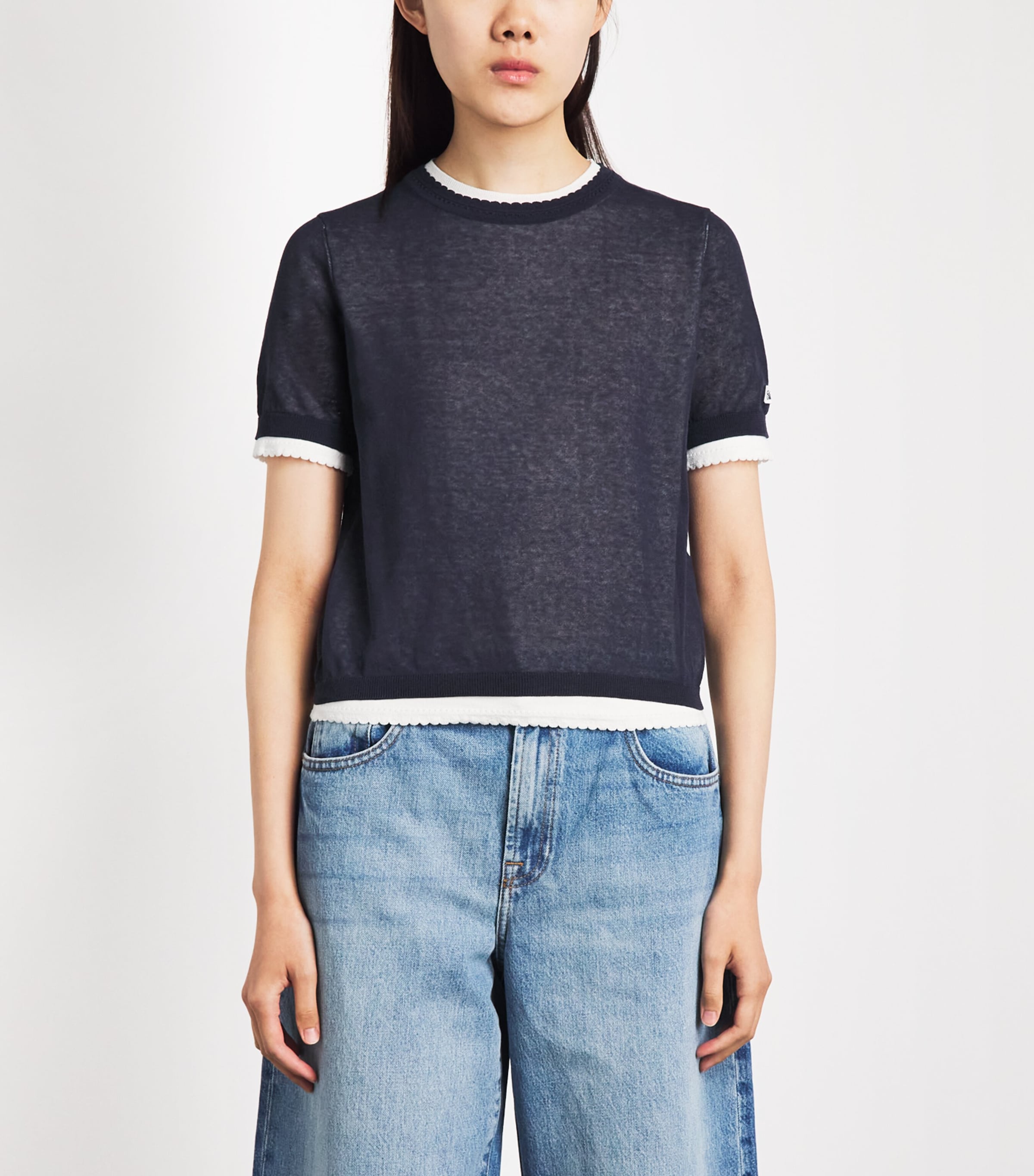Claudie Pierlot Womens Cotton-Blend Contrast-Knit Sweater Ink Image 4