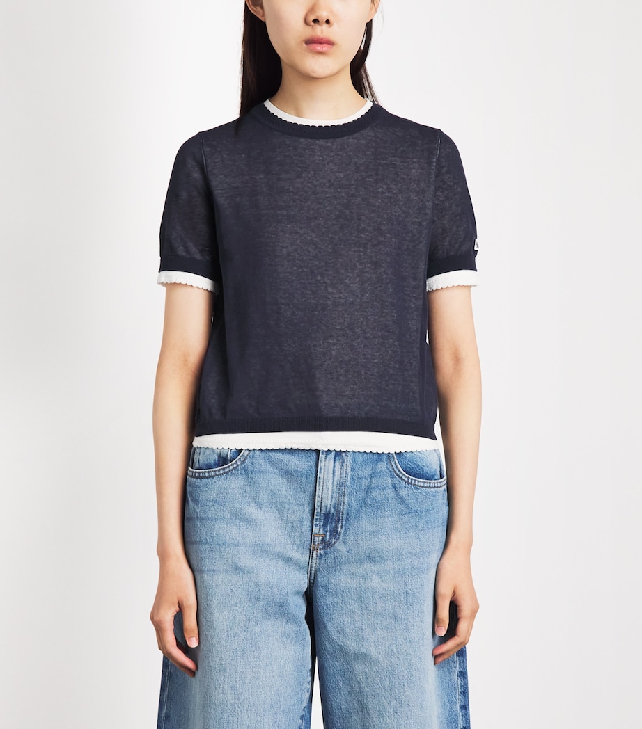 Claudie Pierlot Womens Cotton-Blend Contrast-Knit Sweater Ink Image 4