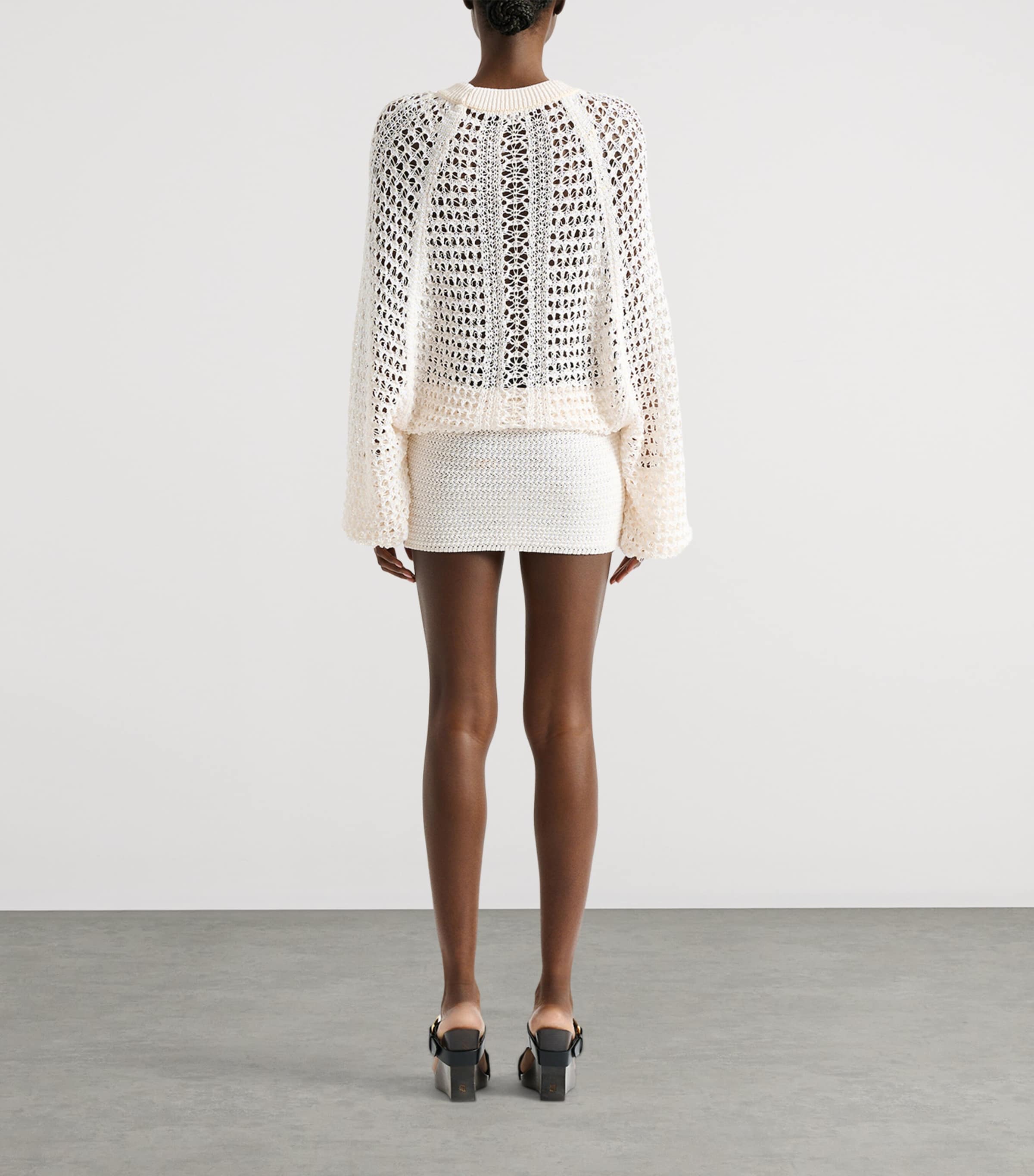 Balmain Womens Crochet Mini Dress Naturel Image 3