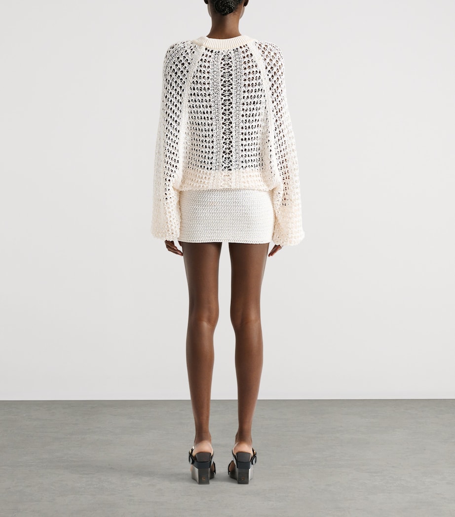Balmain Womens Crochet Mini Dress Naturel Image 3