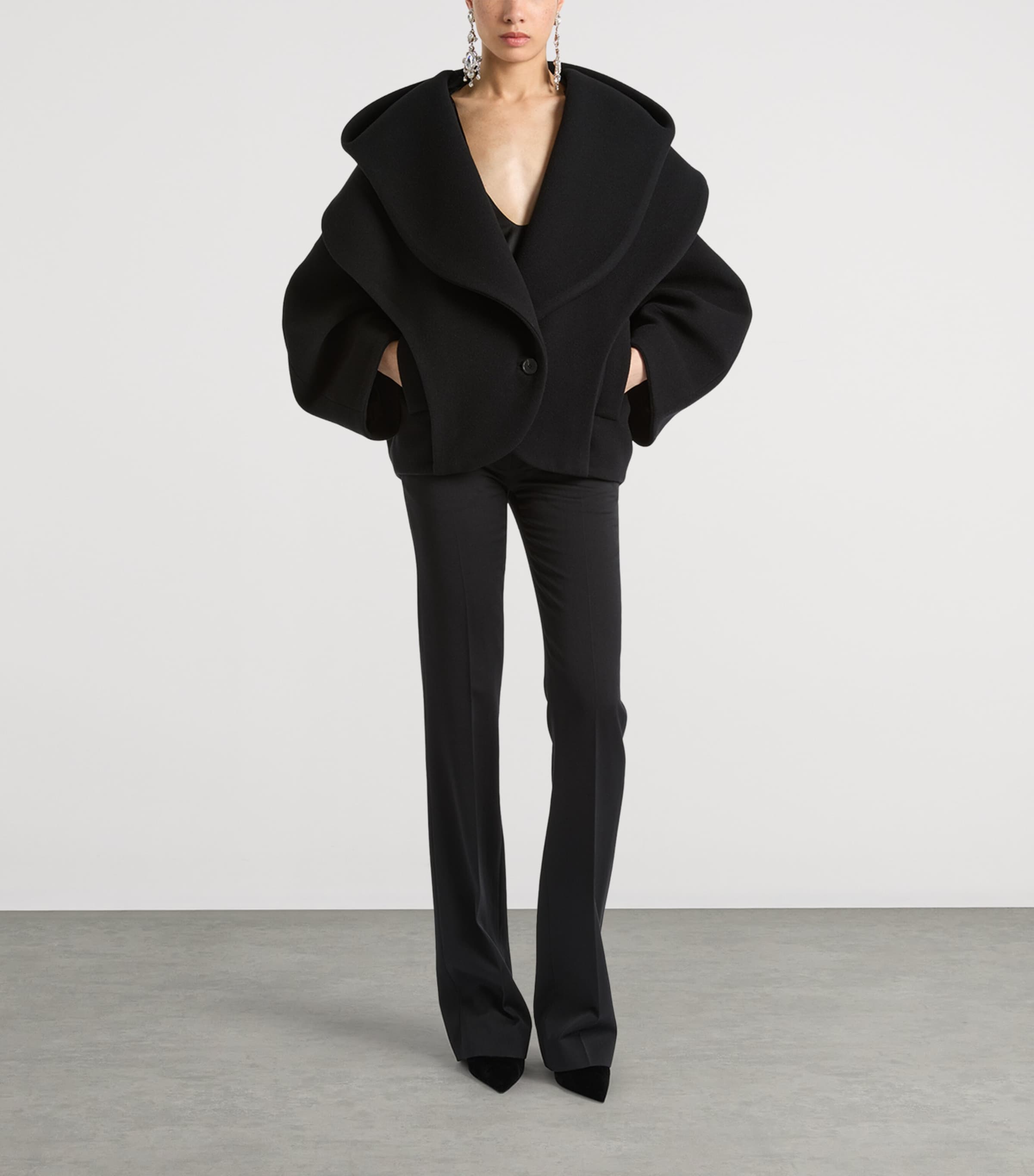 Balmain Womens Virgin Wool Oversized Pea Coat Noir Image 2
