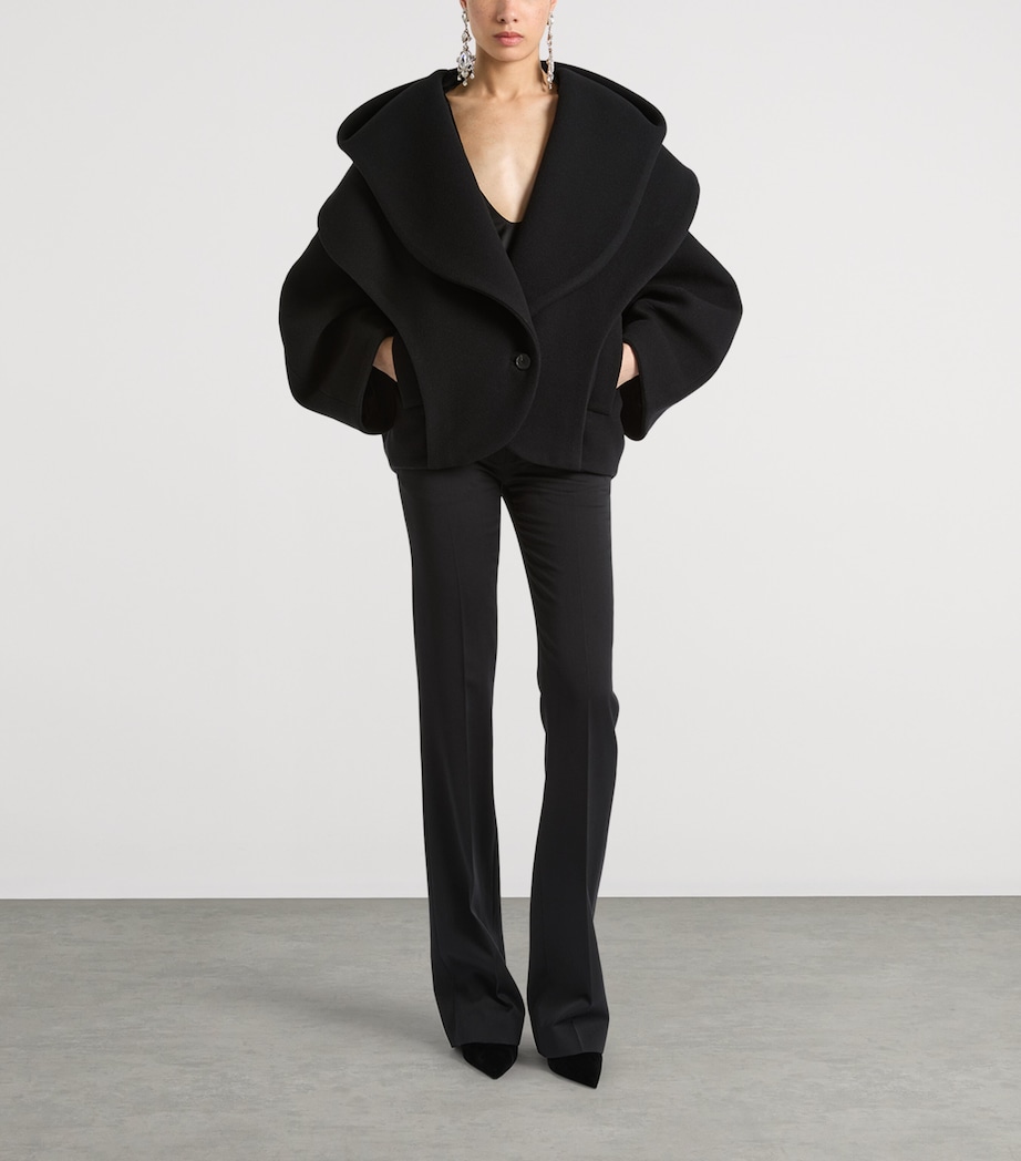 Balmain Womens Virgin Wool Oversized Pea Coat Noir Image 2