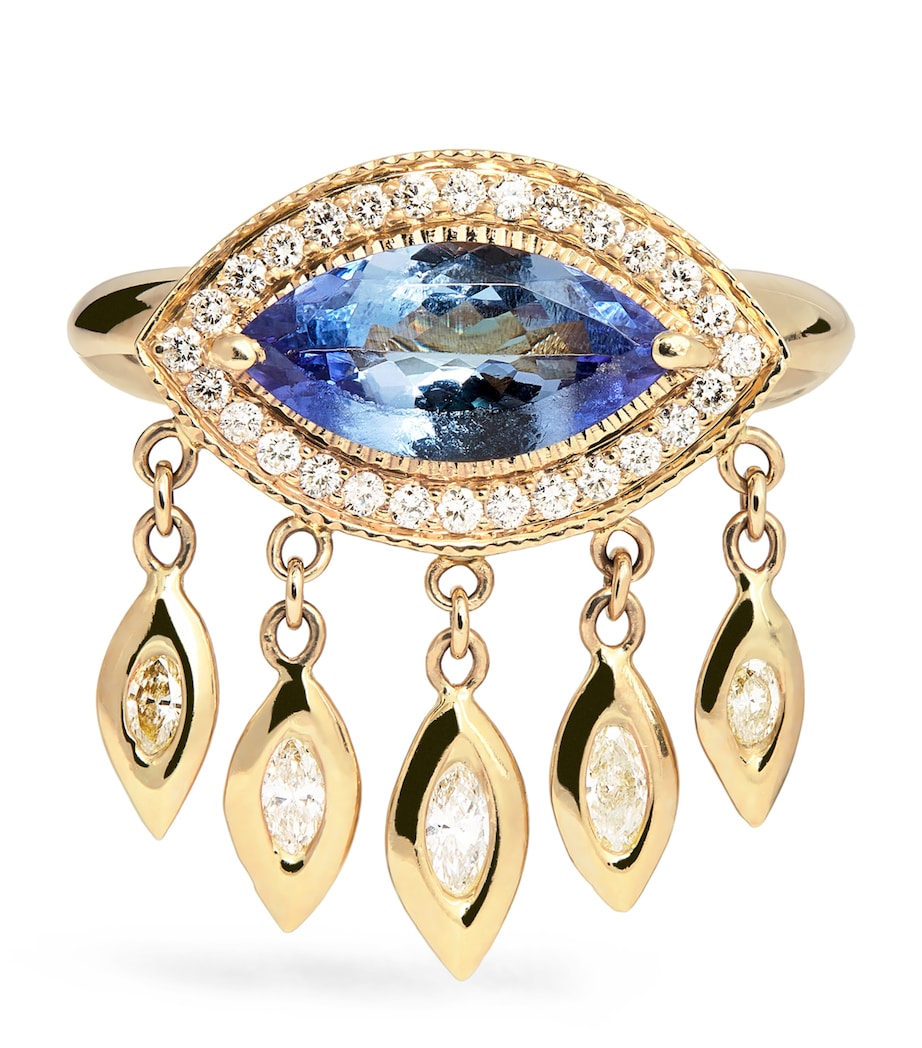 Yellow Gold, Diamond and Tanzanite Evil Eye Shaker Ring YELLOW GOLD Image 1