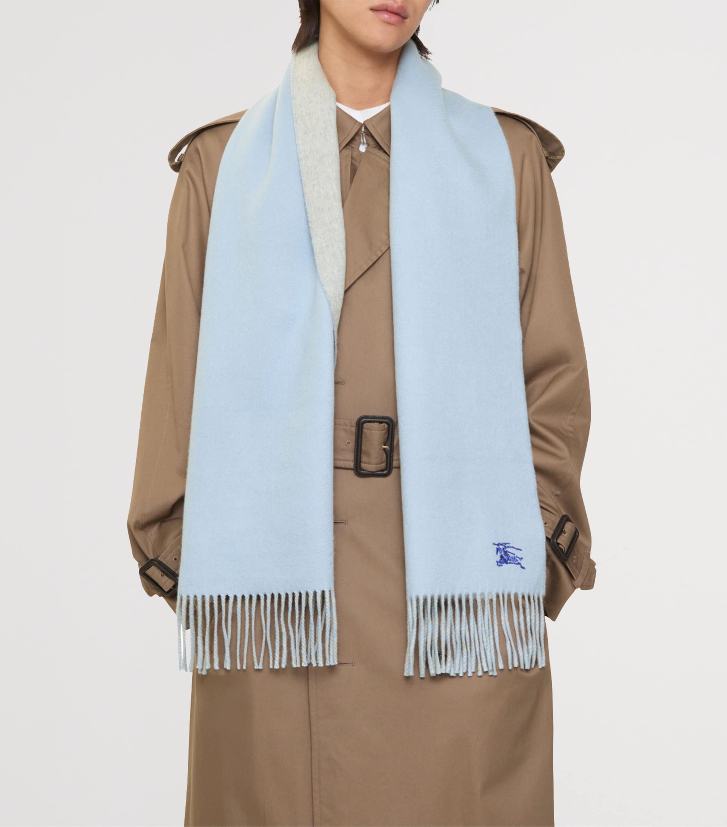 Cashmere Reversible EKD Scarf BANK BLUE/PALE GREY Image 4