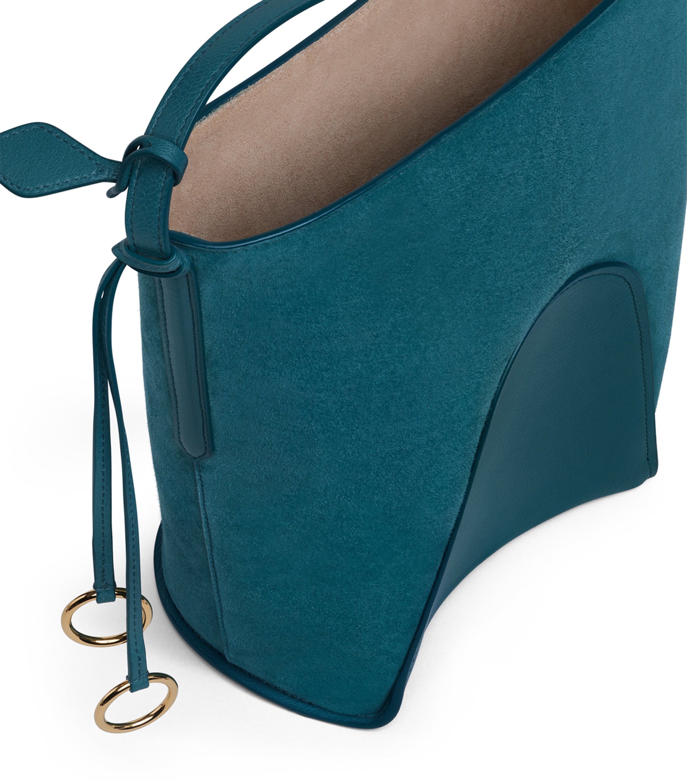 Alaïa Womens Small Suede-Leather Hip Bucket Bag Green Grey Image 3