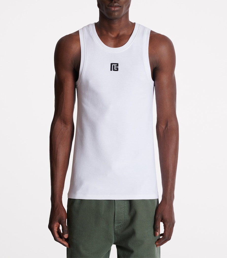 Balmain Mens Logo Embroidered Tank Top Gab Blanc/noir Image 2