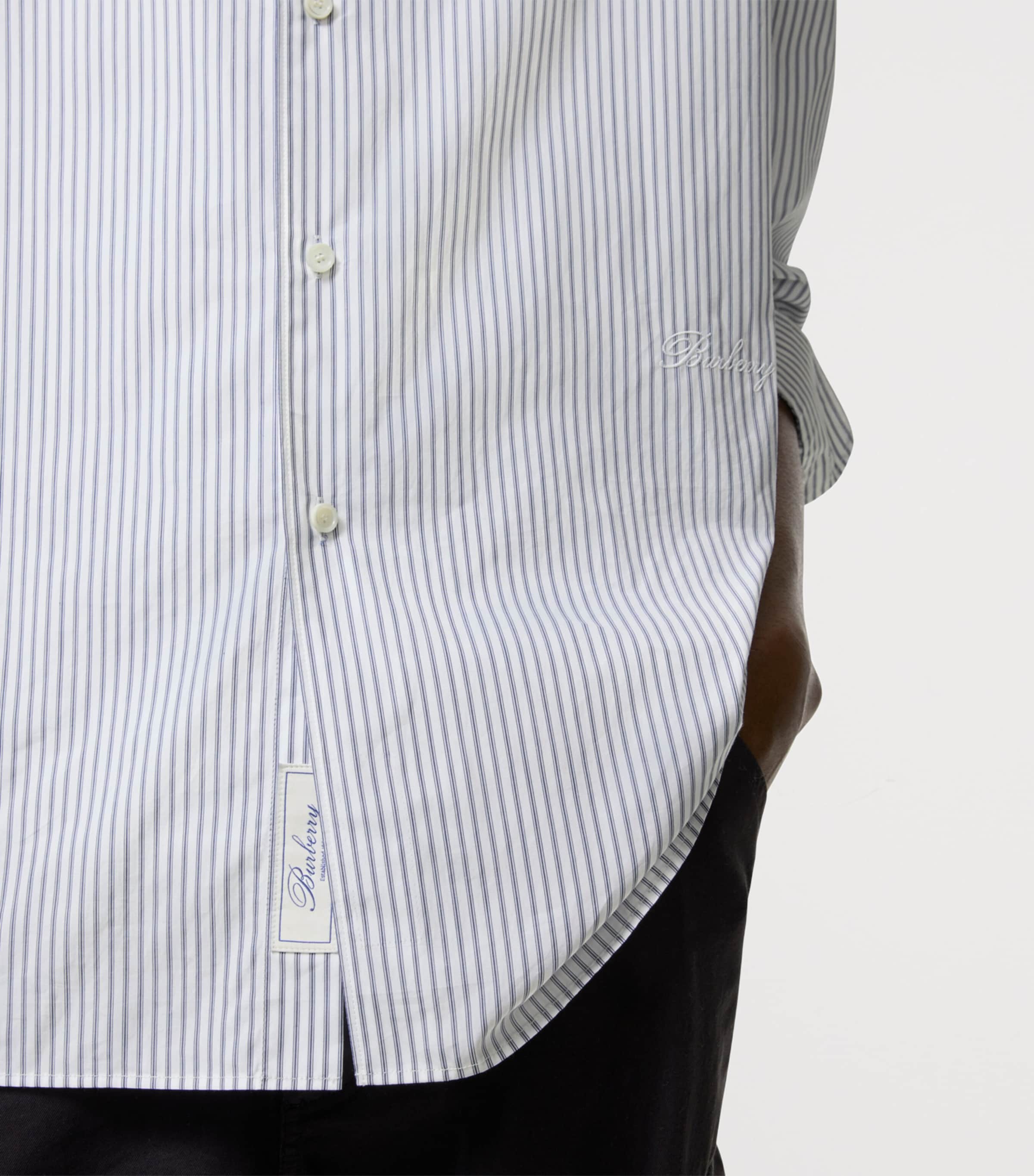 Burberry Mens Cotton Stripe Shirt Rain Whitesapph Blu Image 3
