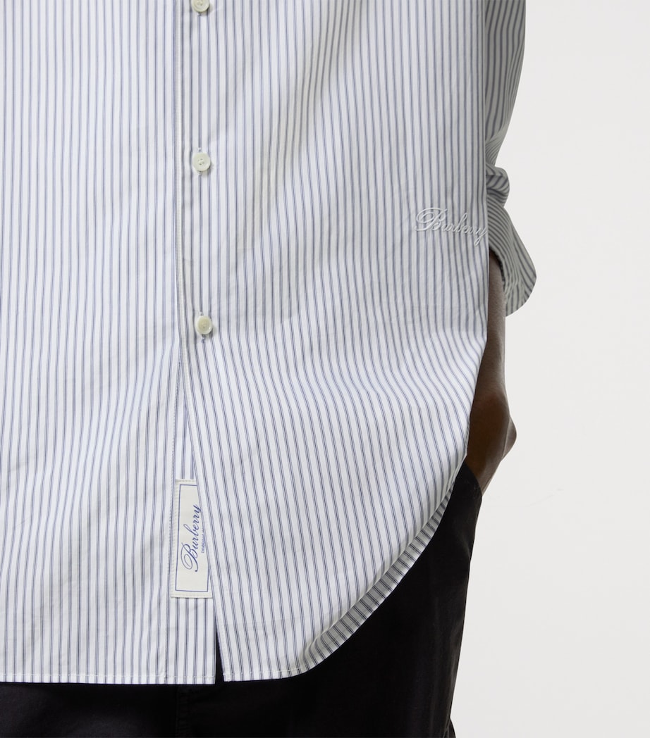 Burberry Mens Cotton Stripe Shirt Rain Whitesapph Blu Image 3