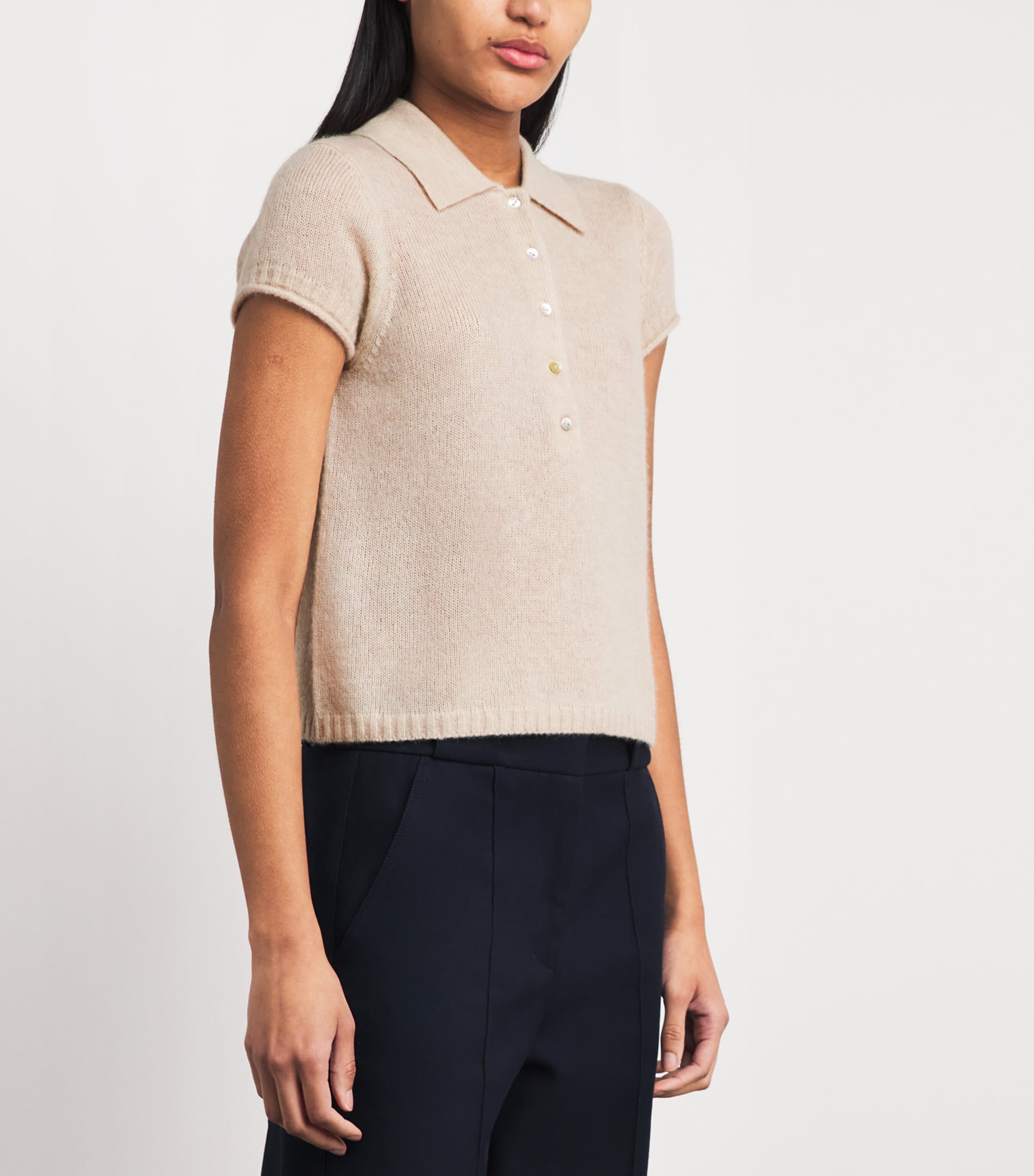 ME+EM Womens Merino-Cashmere-Silk Polo Shirt Pale Oatmeal Image 4