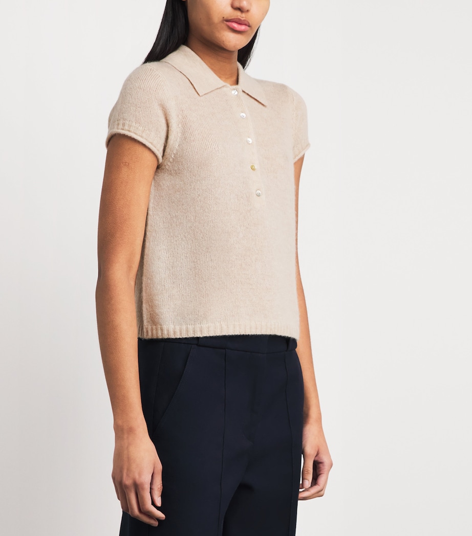 ME+EM Womens Merino-Cashmere-Silk Polo Shirt Pale Oatmeal Image 4