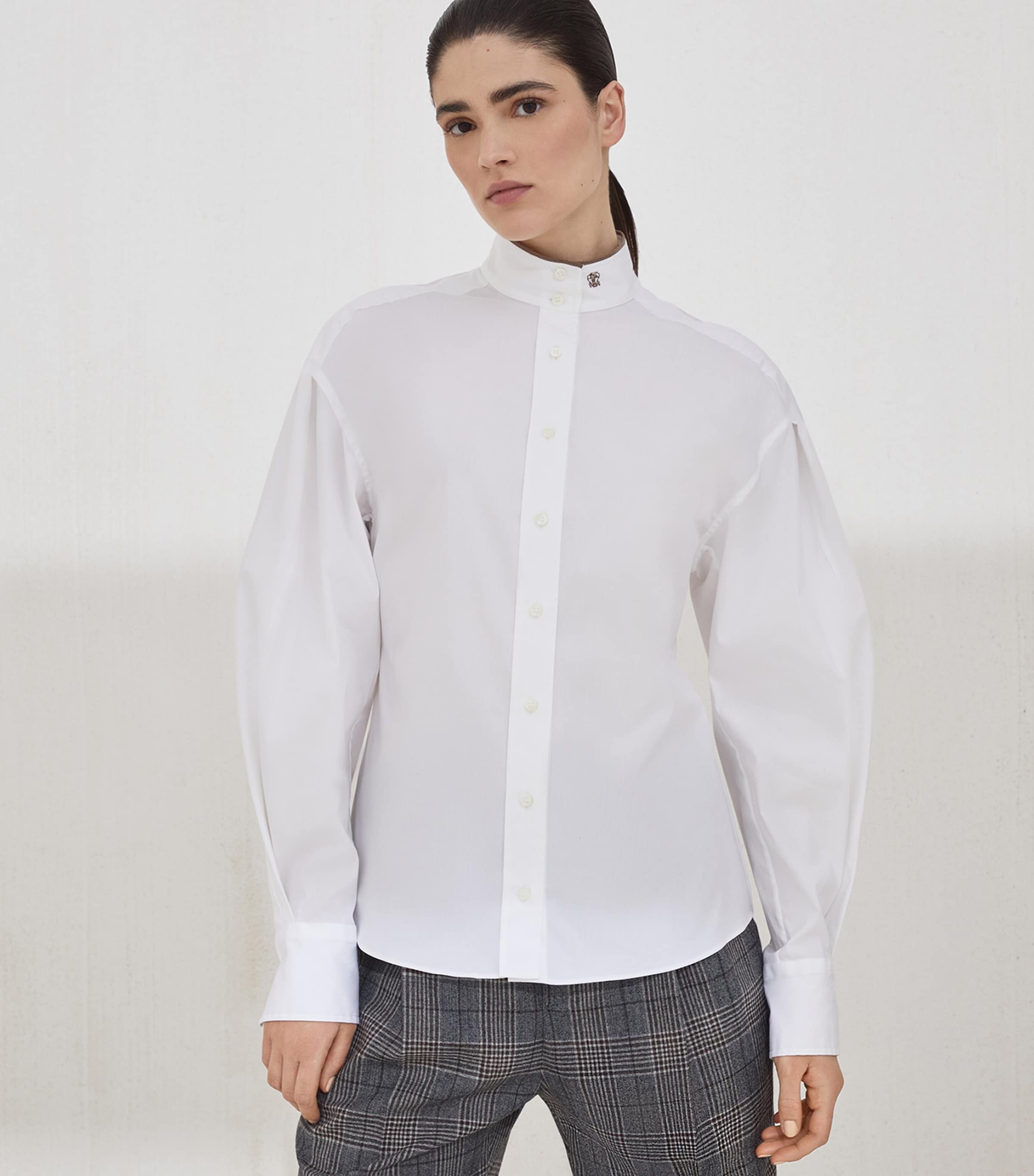 Cotton-Blend Balloon-Sleeve Shirt C159 Image 2