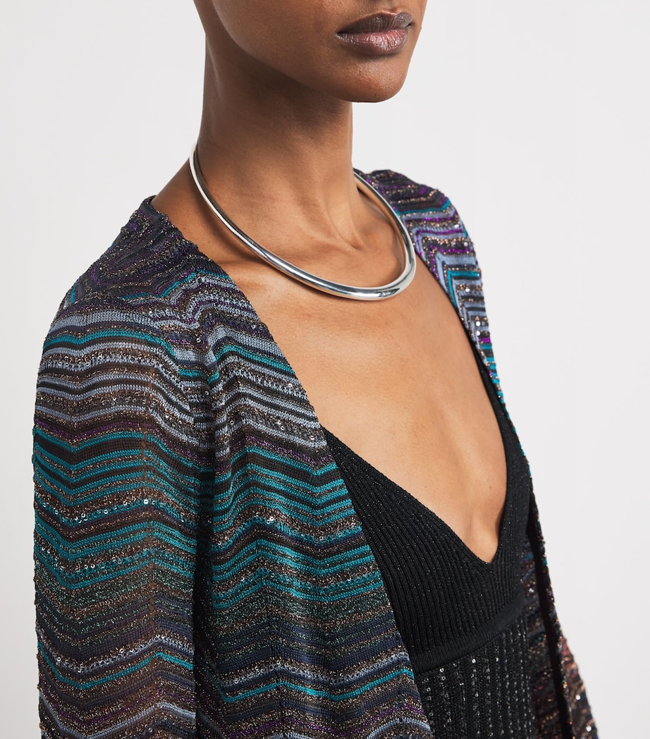 Embellished Zigzag Long Cardigan SM9ZT DARK/BLUE TONE Image 6