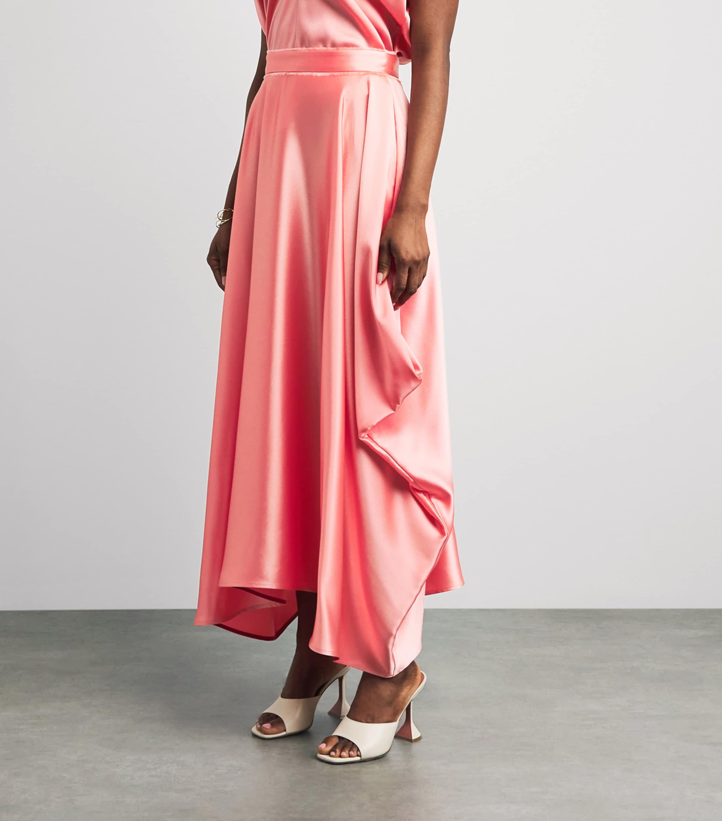 Roksanda Womens Satin Amari Midi Skirt Peach Pink Image 4