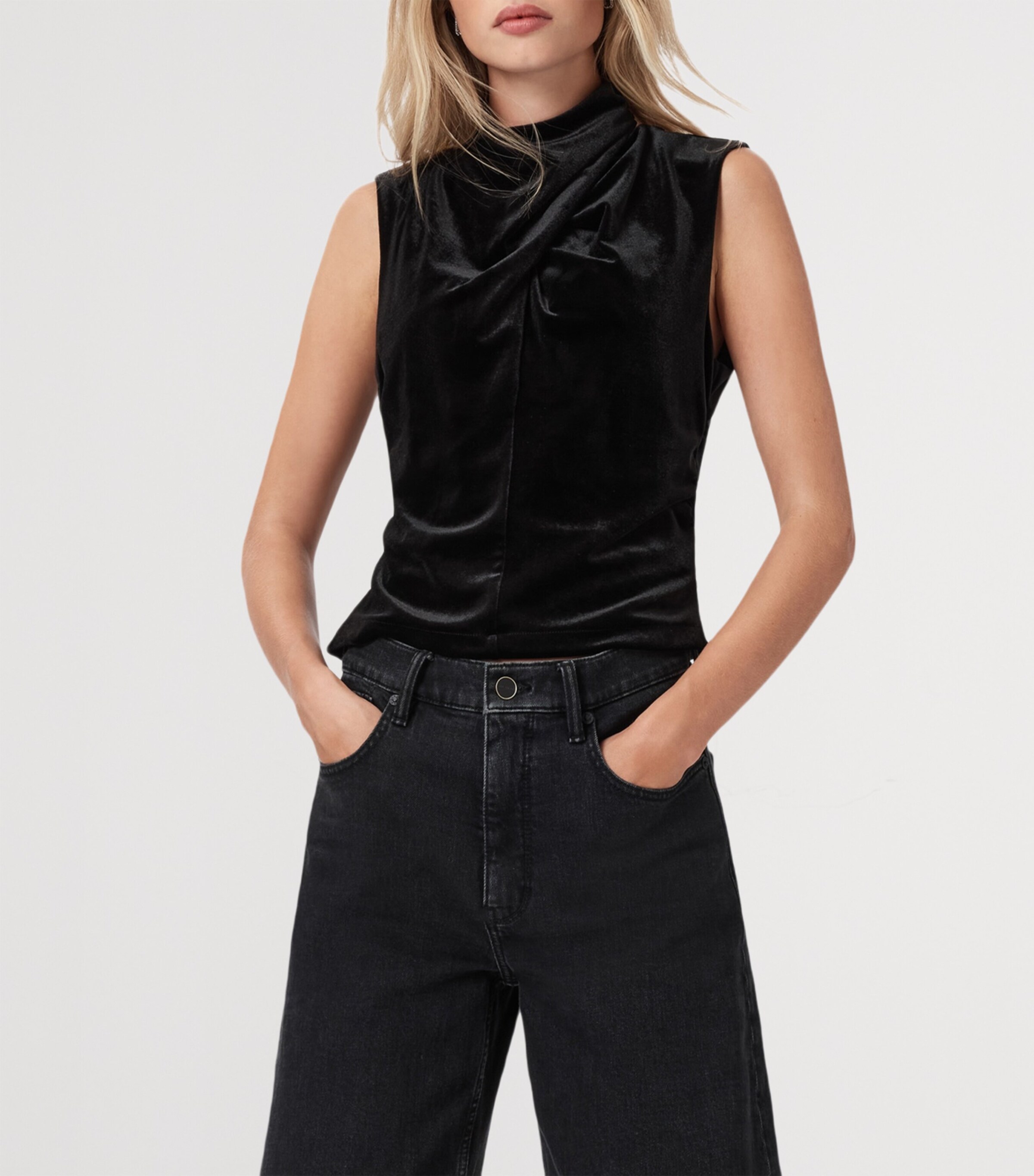 AllSaints Black Velvet Tia Tank Top | Harrods US