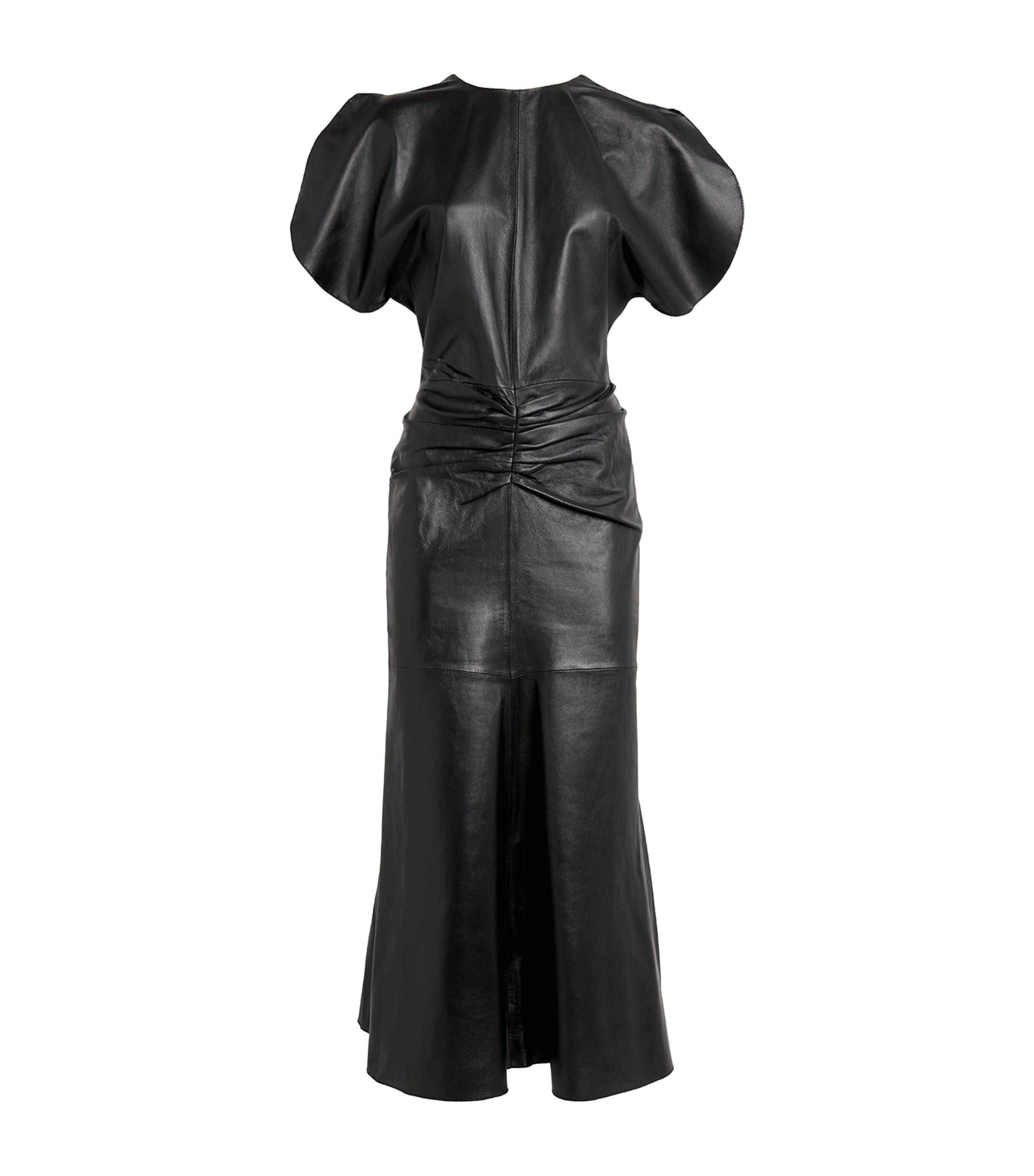 Victoria Beckham Gathered Waist Viscose Dress In Black