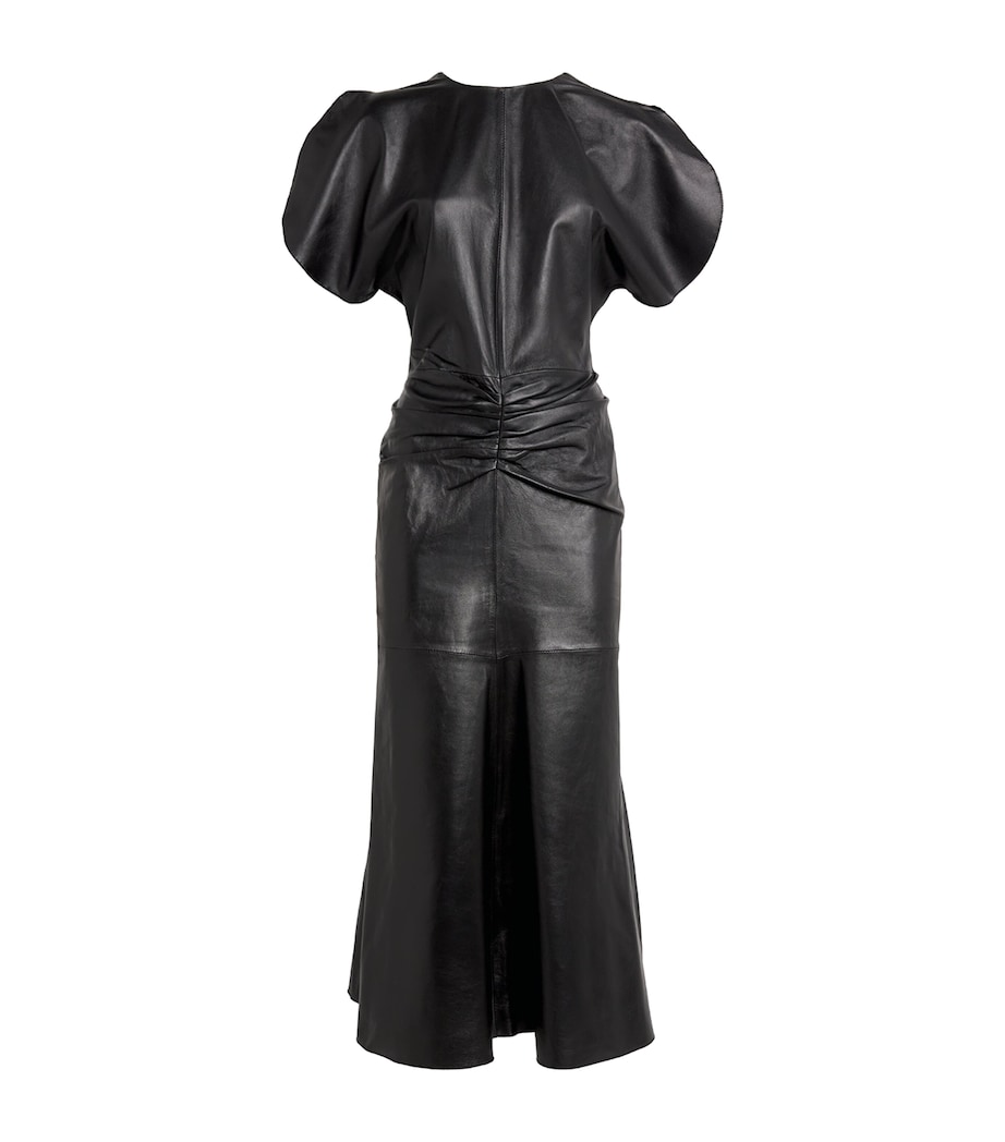 Leather Gathered Waist Midi Dress 1 BLACK Image 1