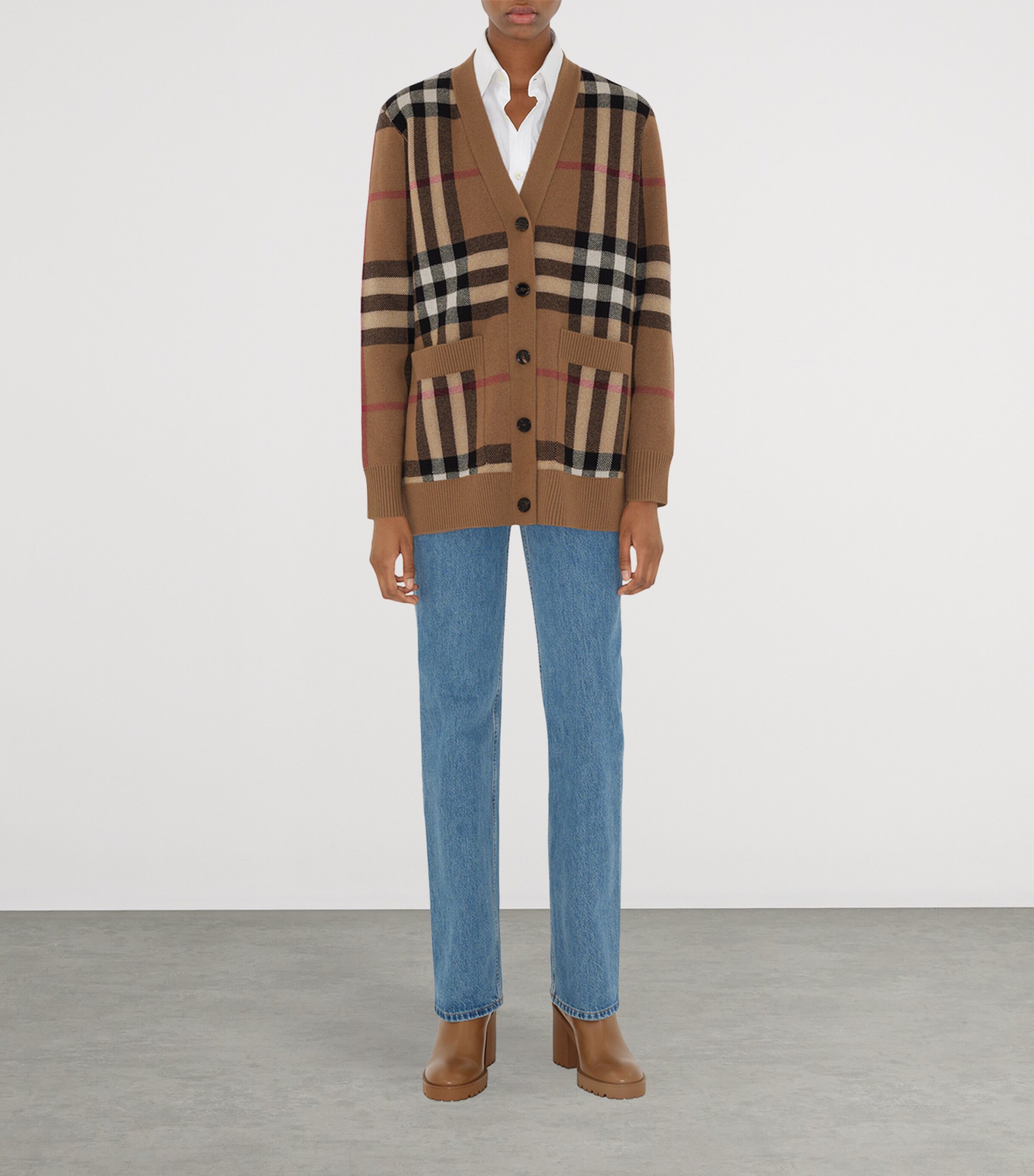 Wool-Cashmere Check Cardigan BIRCH BROWN Image 2