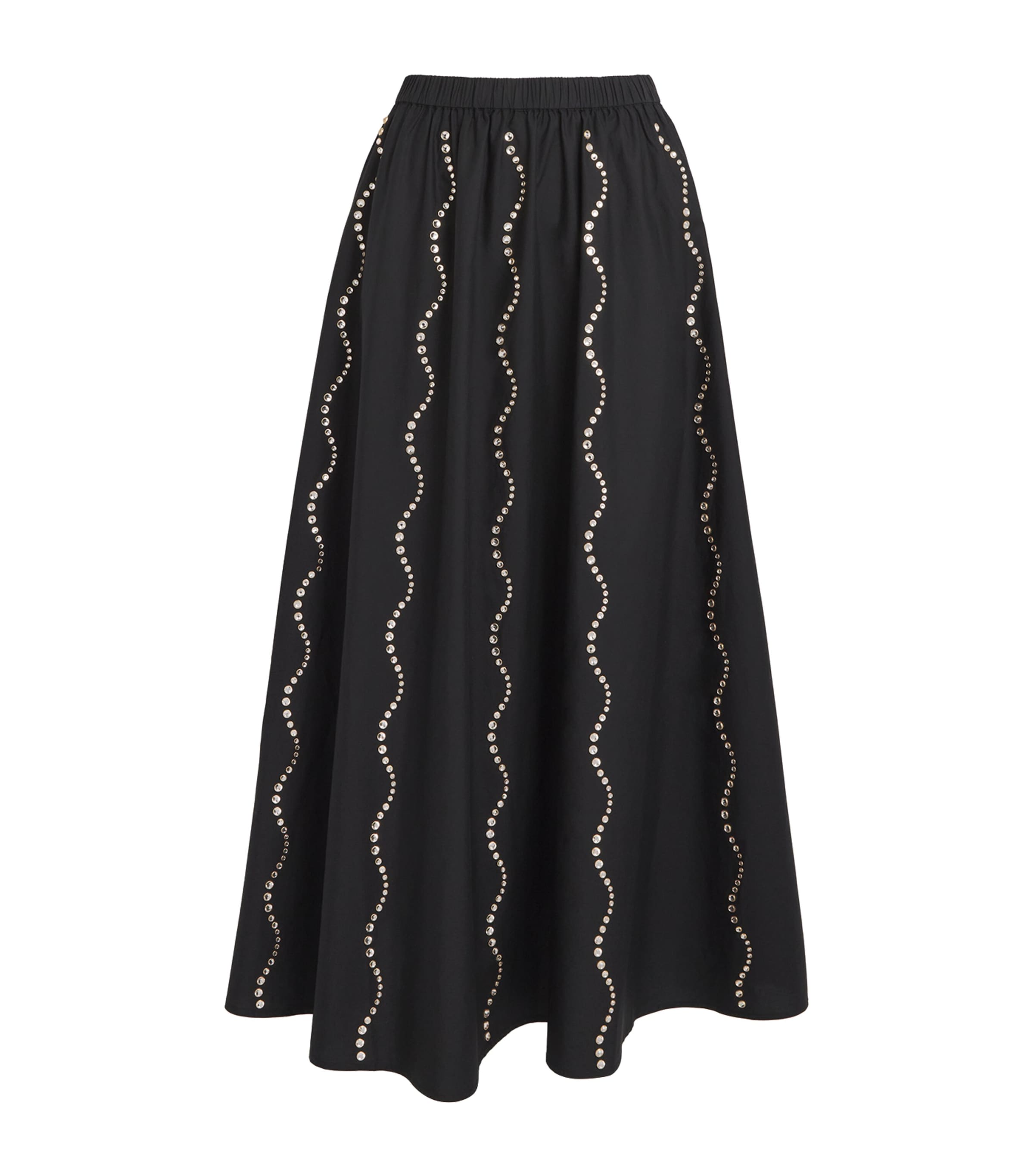 Sandro Cotton Rhinestone Maxi Skirt In Black