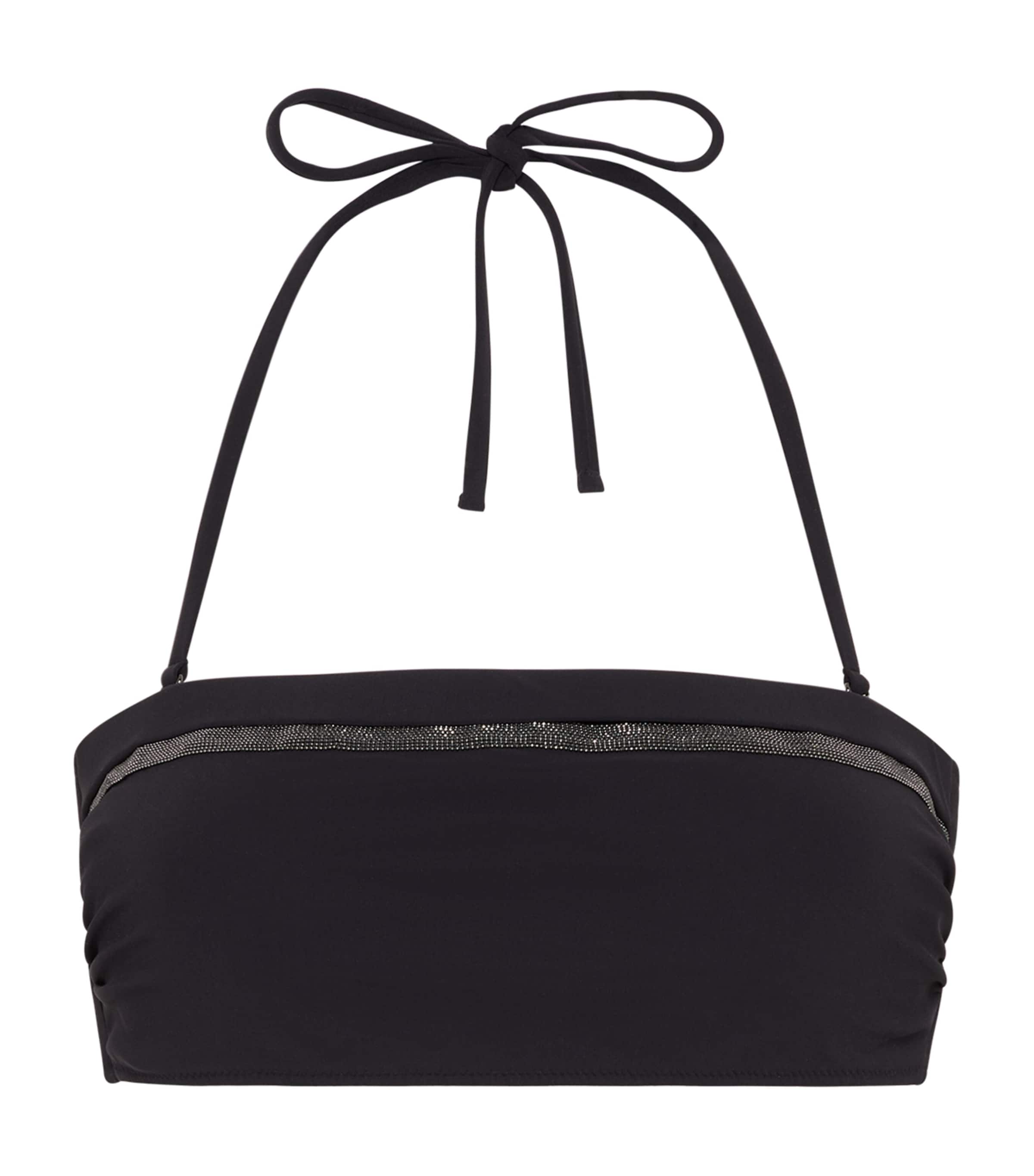 Brunello Cucinelli Black Techno Jersey Monili Bikini Bandeau Top In Black