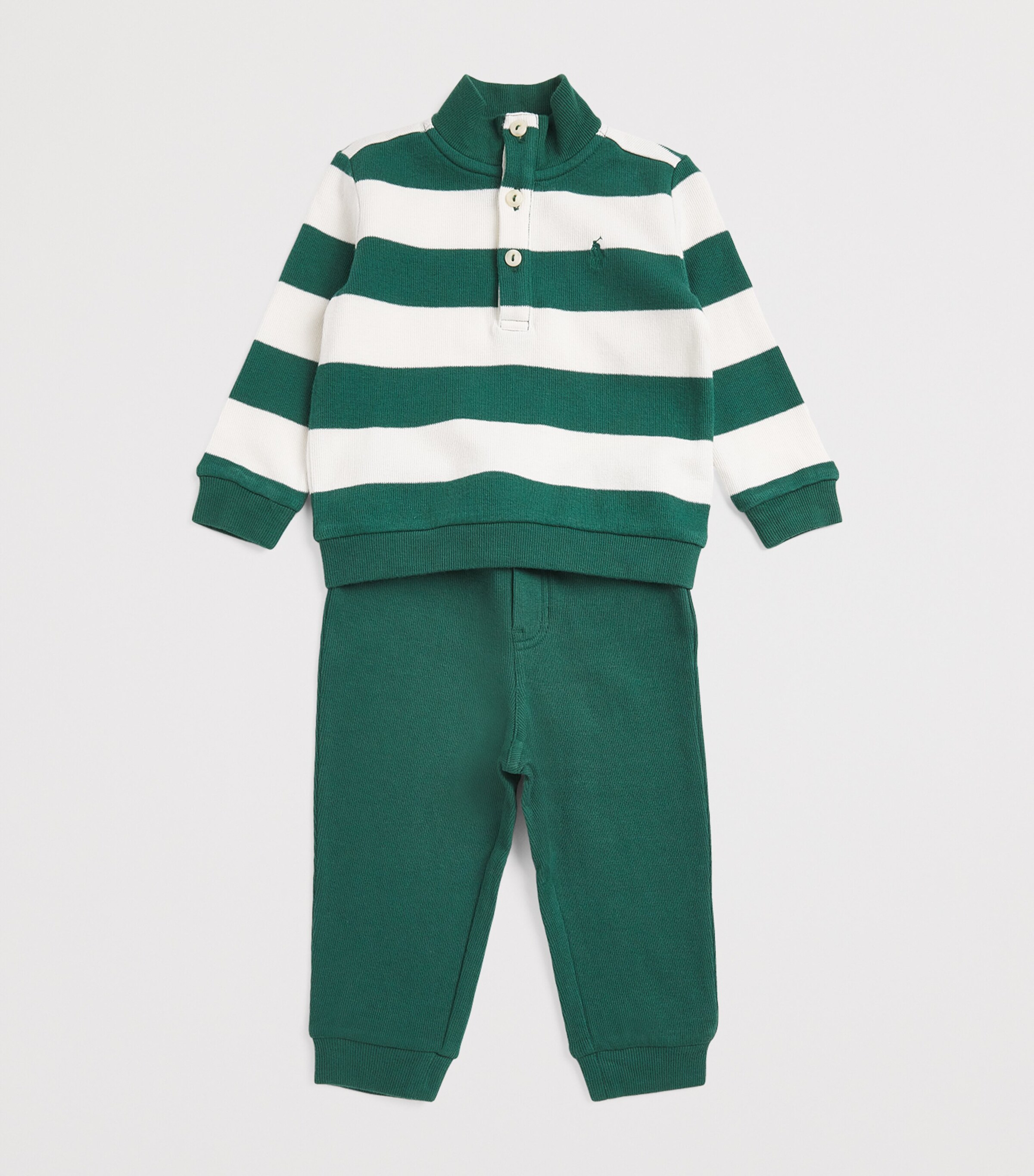 Ralph Lauren Kids Stripe Polo Sweater and Trousers Set (3-24 Months) Green Mu Image 3
