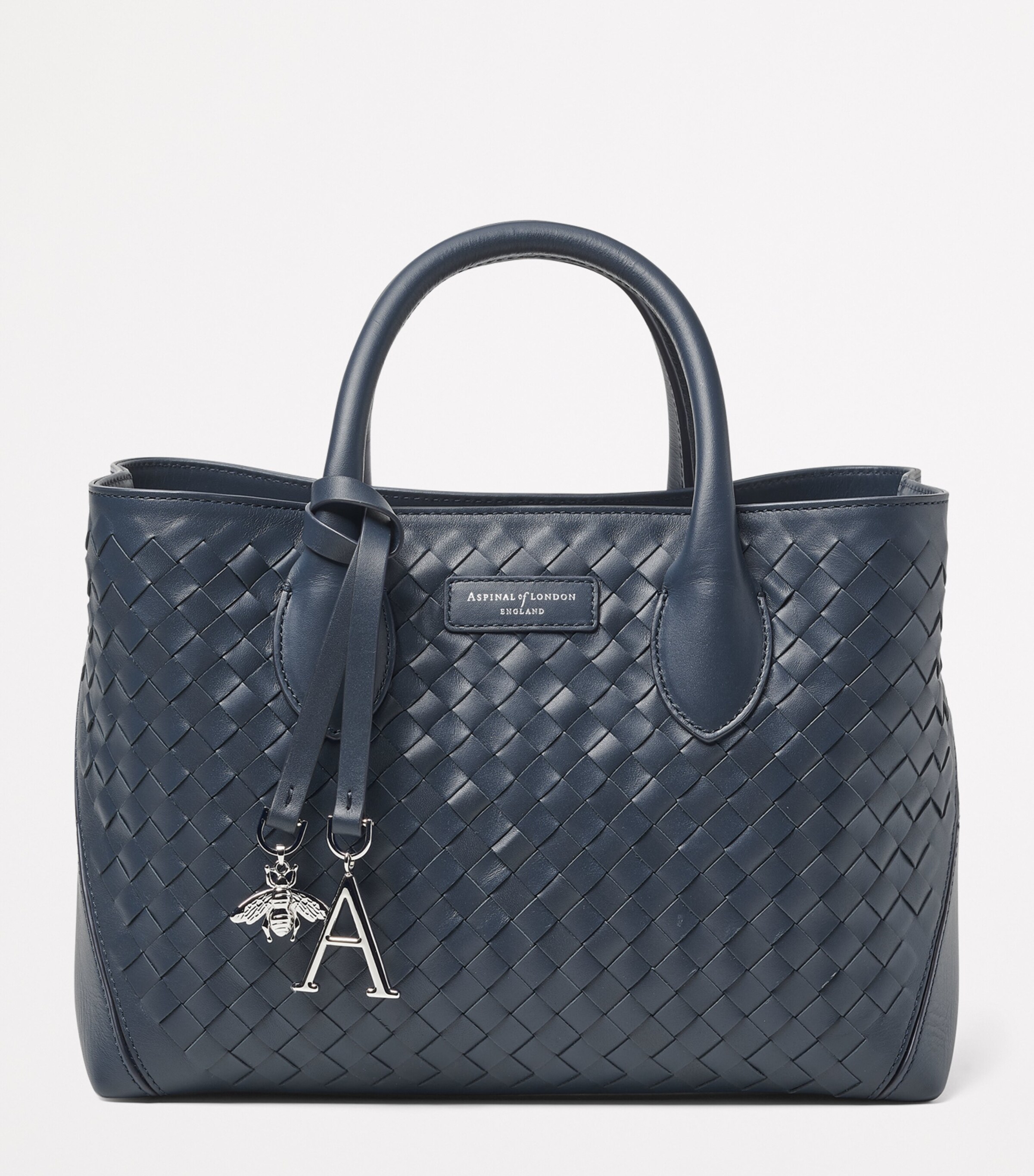 Aspinal Of London Midi Woven Leather London Tote Bag Navy Image 3