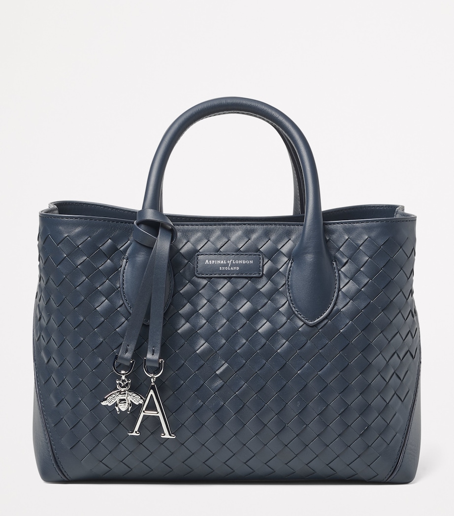 Aspinal Of London Midi Woven Leather London Tote Bag Navy Image 3