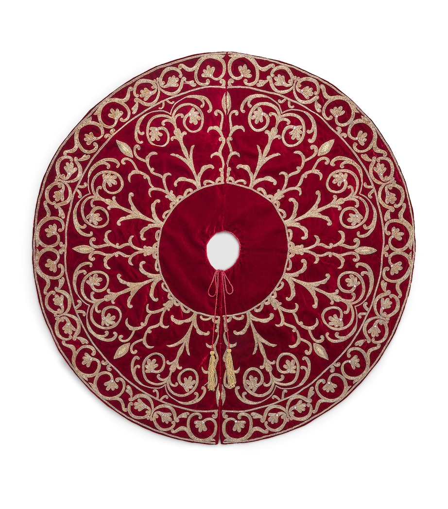 Harrods Velvet Embroidered Tree Skirt Burgundy/gold Image 1
