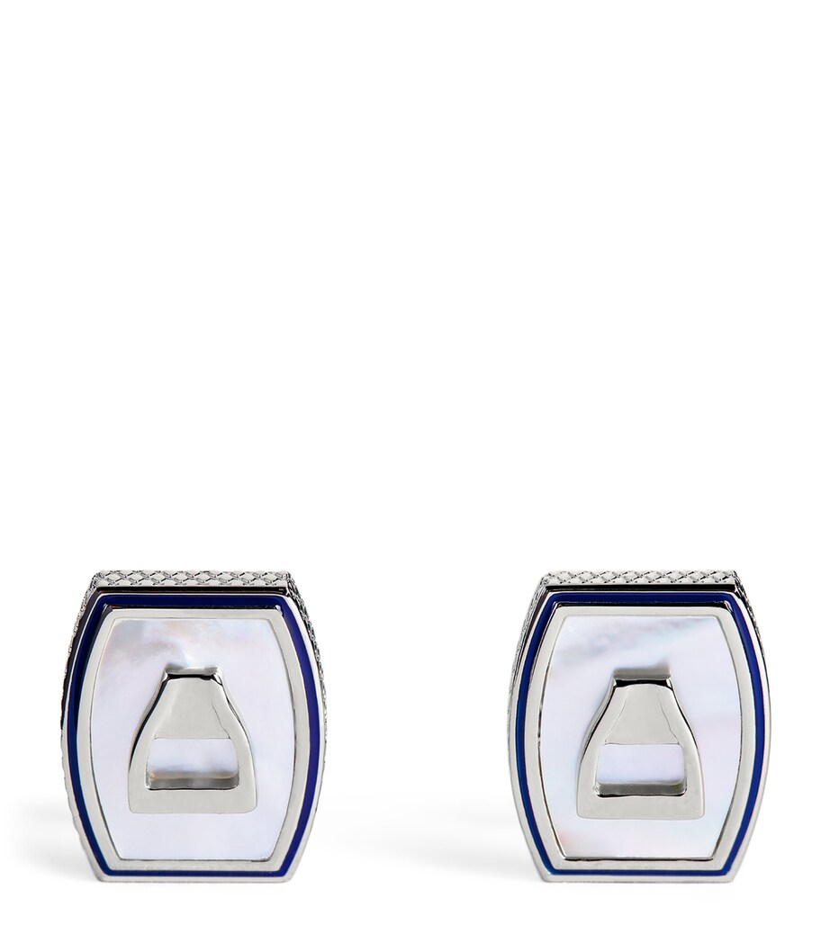 Palladium Mother-Of-Pearl-Detail Ascot Cufflinks NAVY Image 1