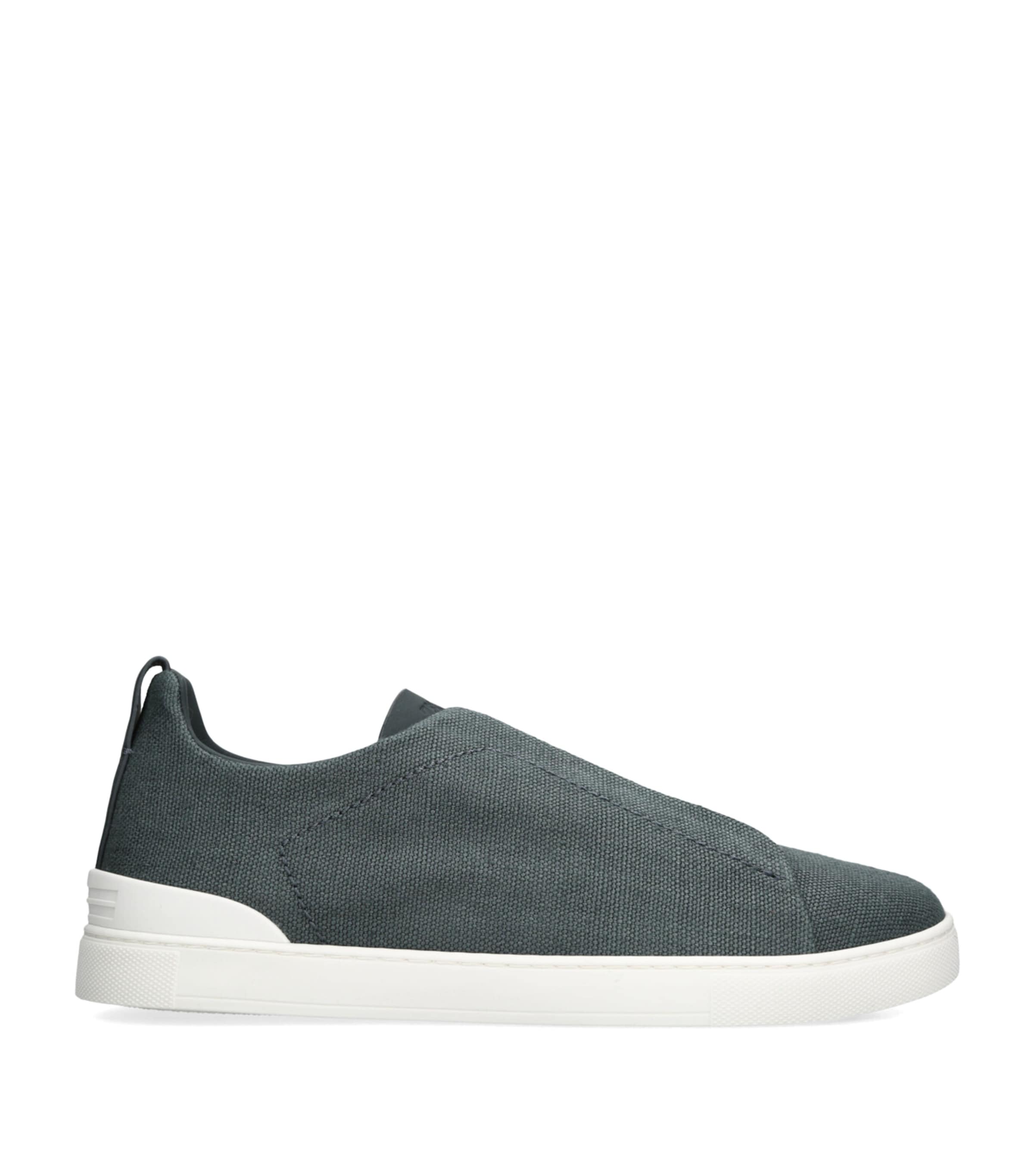Zegna Men's Suede Triple Stitch Low Top Sneakers In Blue