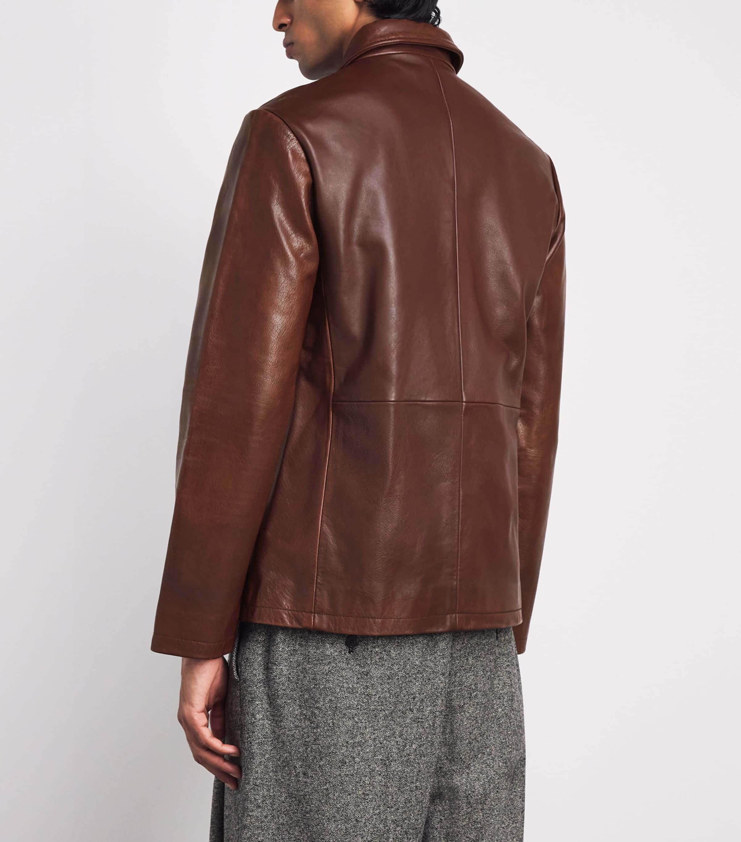 Studio Nicholson Mens Landau Leather Jacket Chestnut Image 5