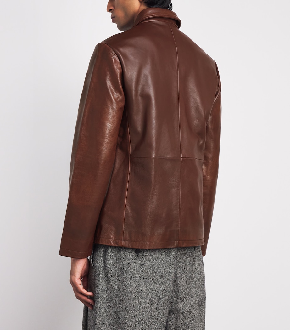 Studio Nicholson Mens Landau Leather Jacket Chestnut Image 5
