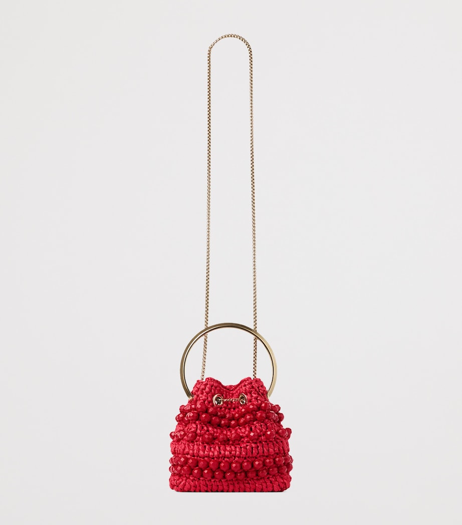 Jimmy Choo Bon Bon Raffia Beaded Top-Handle Bag Ruby Red/light Gold Image 3
