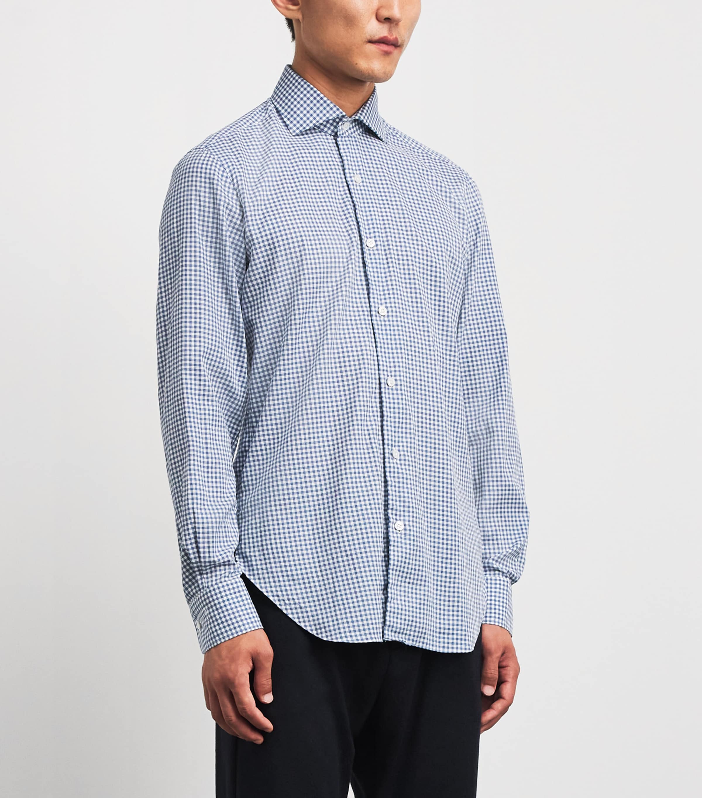 Barba Napoli Mens Cotton Washed Check Shirt Navy Image 4