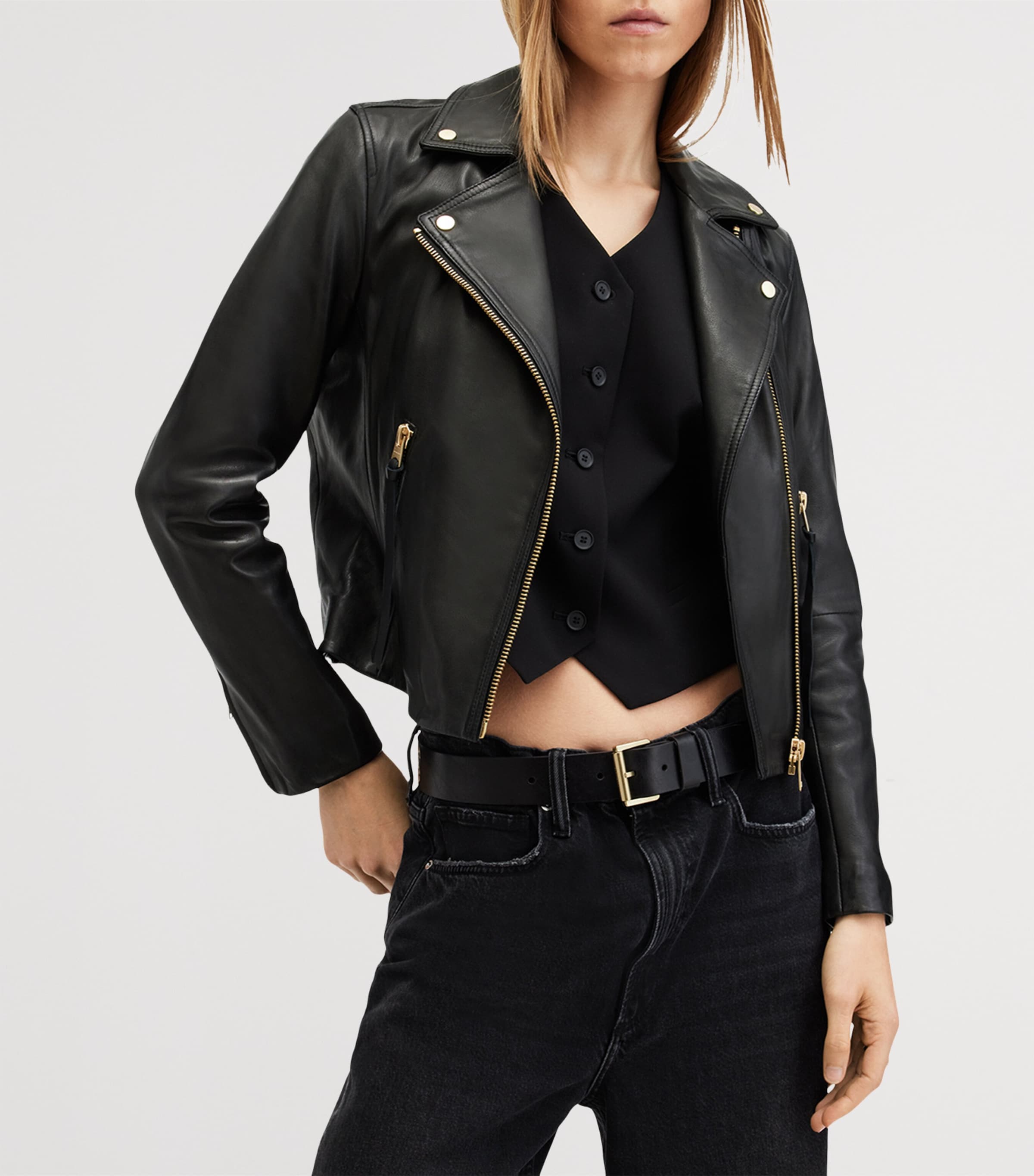 Leather Dalby Biker Jacket BLACK/GOLD Image 4