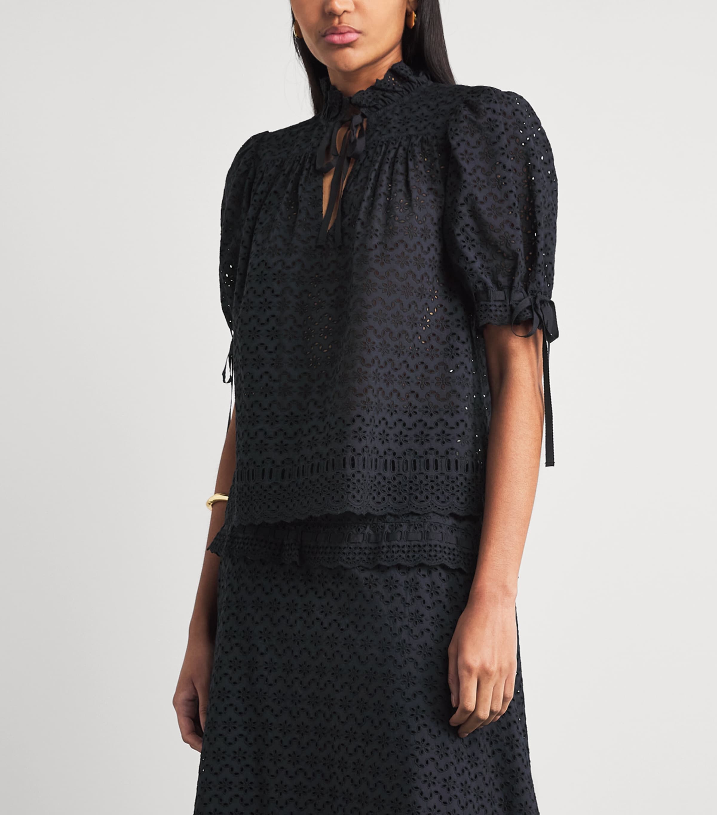 Ulla Johnson Womens Broderie Anglaise Alouette Blouse Midnight Image 4