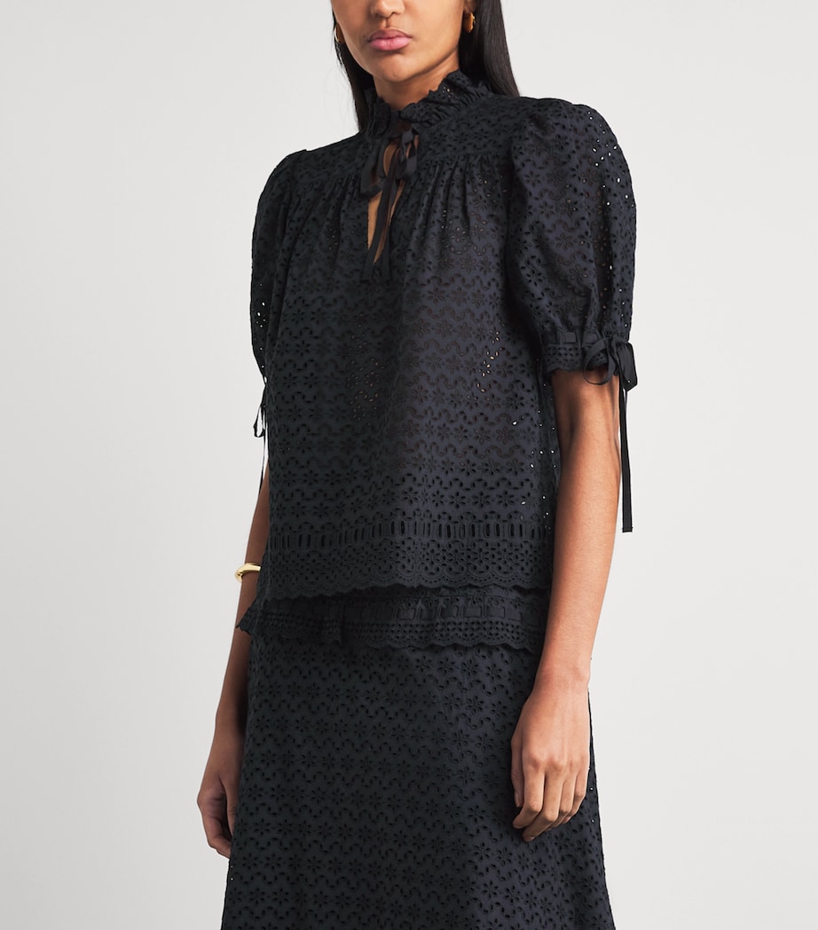 Ulla Johnson Womens Broderie Anglaise Alouette Blouse Midnight Image 4