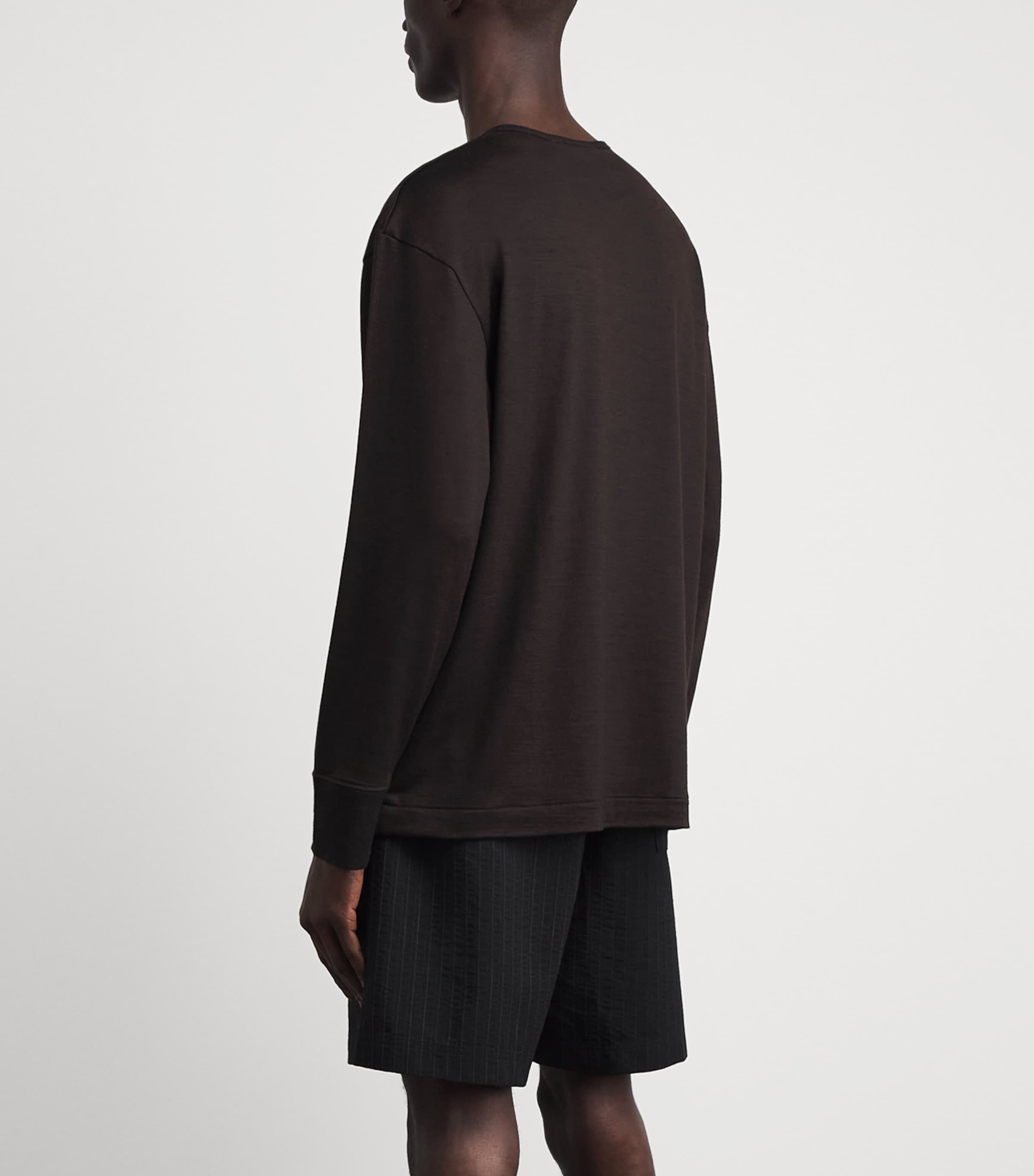 Studio Nicholson Mens Wool Henley T-Shirt Black Grape Image 5