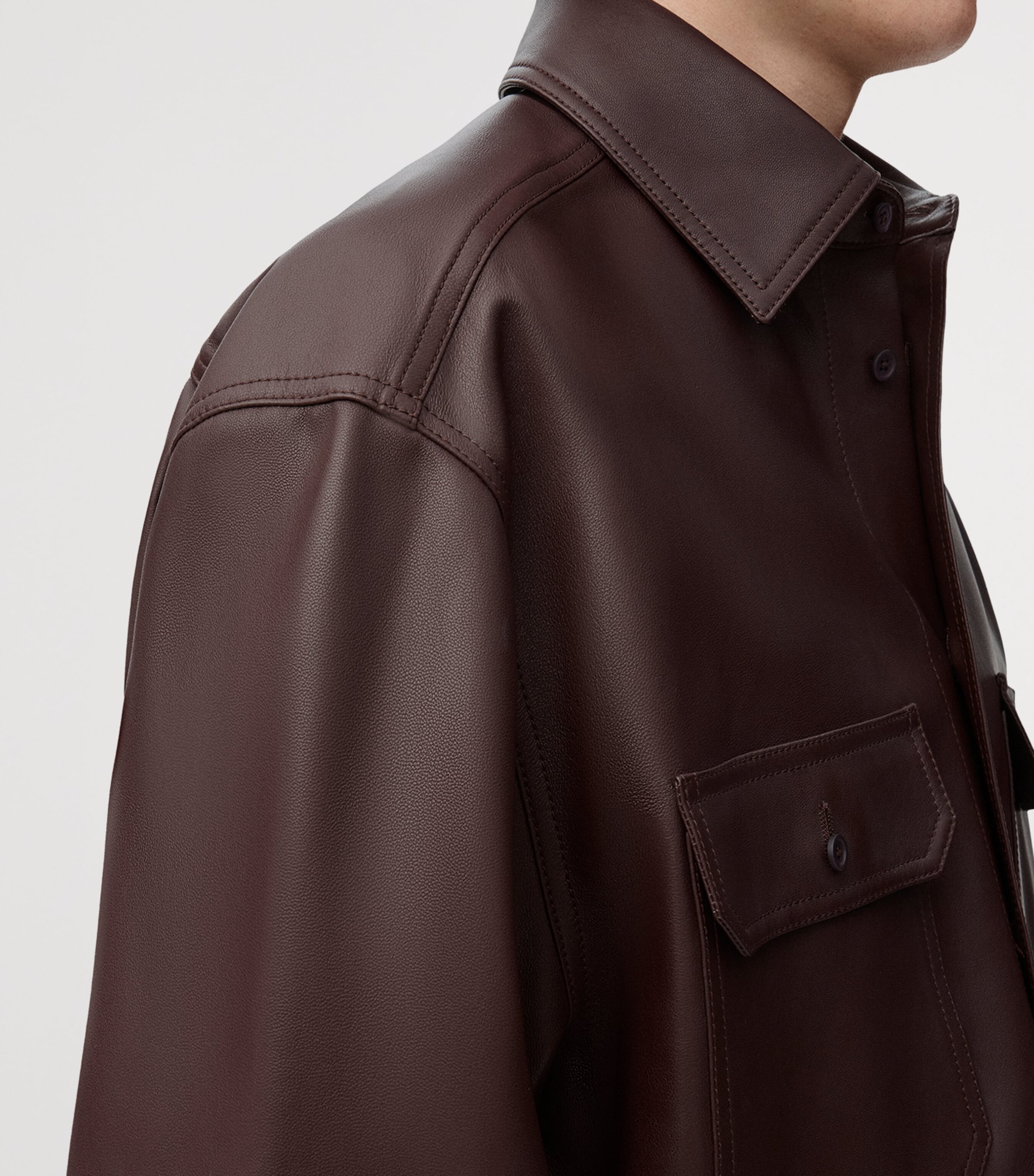 LOEWE Mens Leather Overshirt Chocolate Brown Image 5