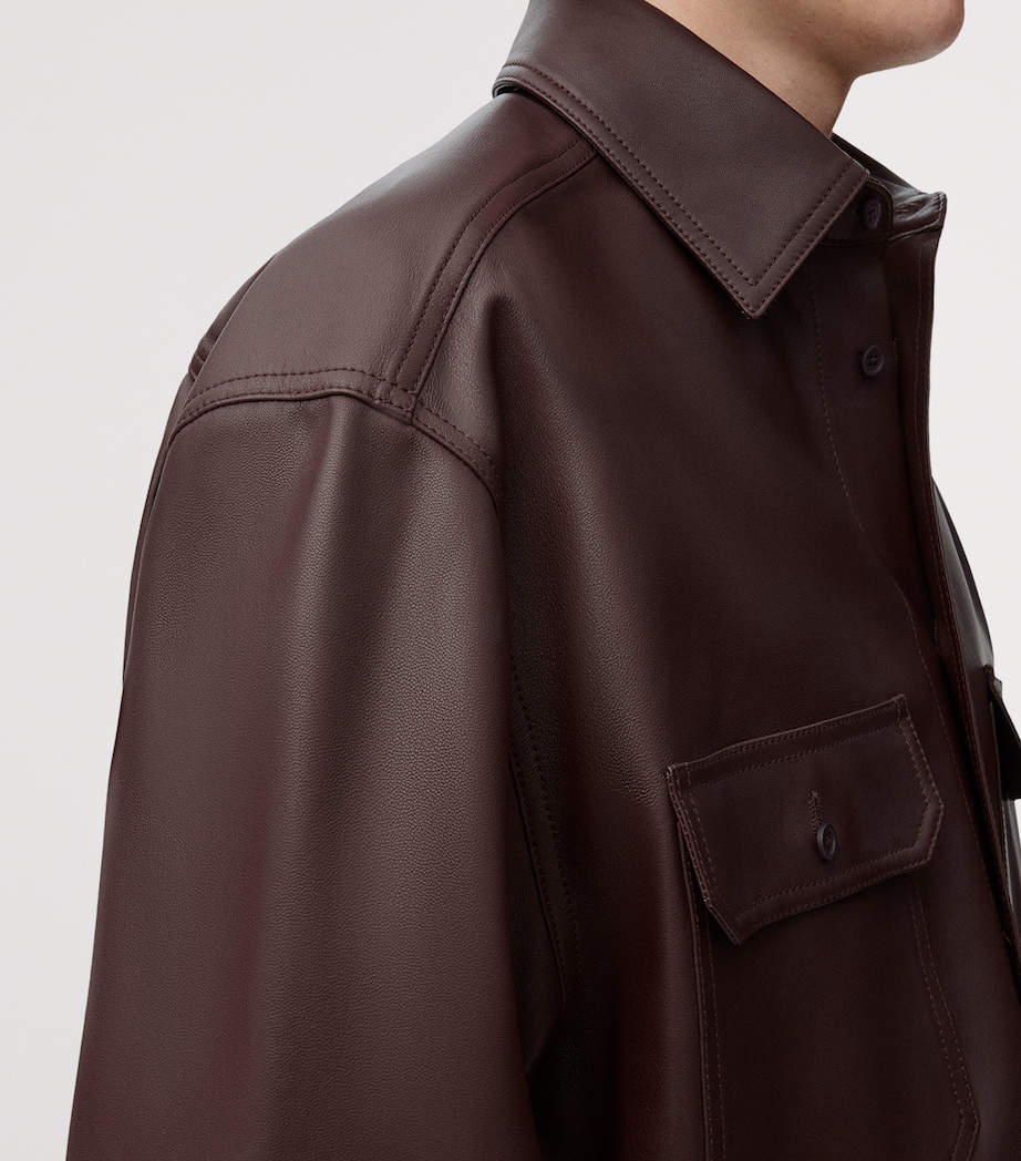 LOEWE Mens Leather Overshirt Chocolate Brown Image 5