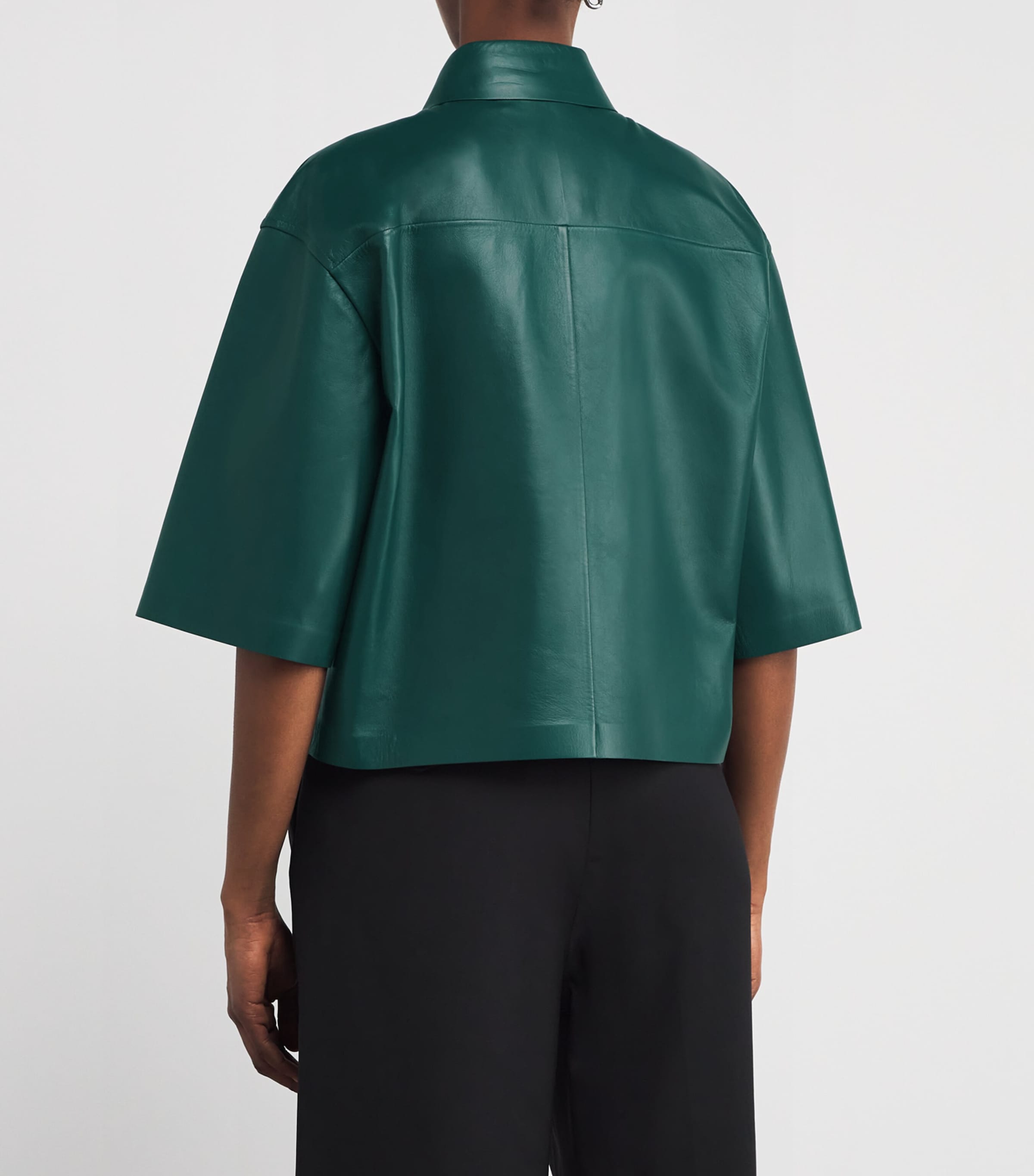 Nappa Leather Short-Sleeve Arcella Shirt DARK GREEN Image 4