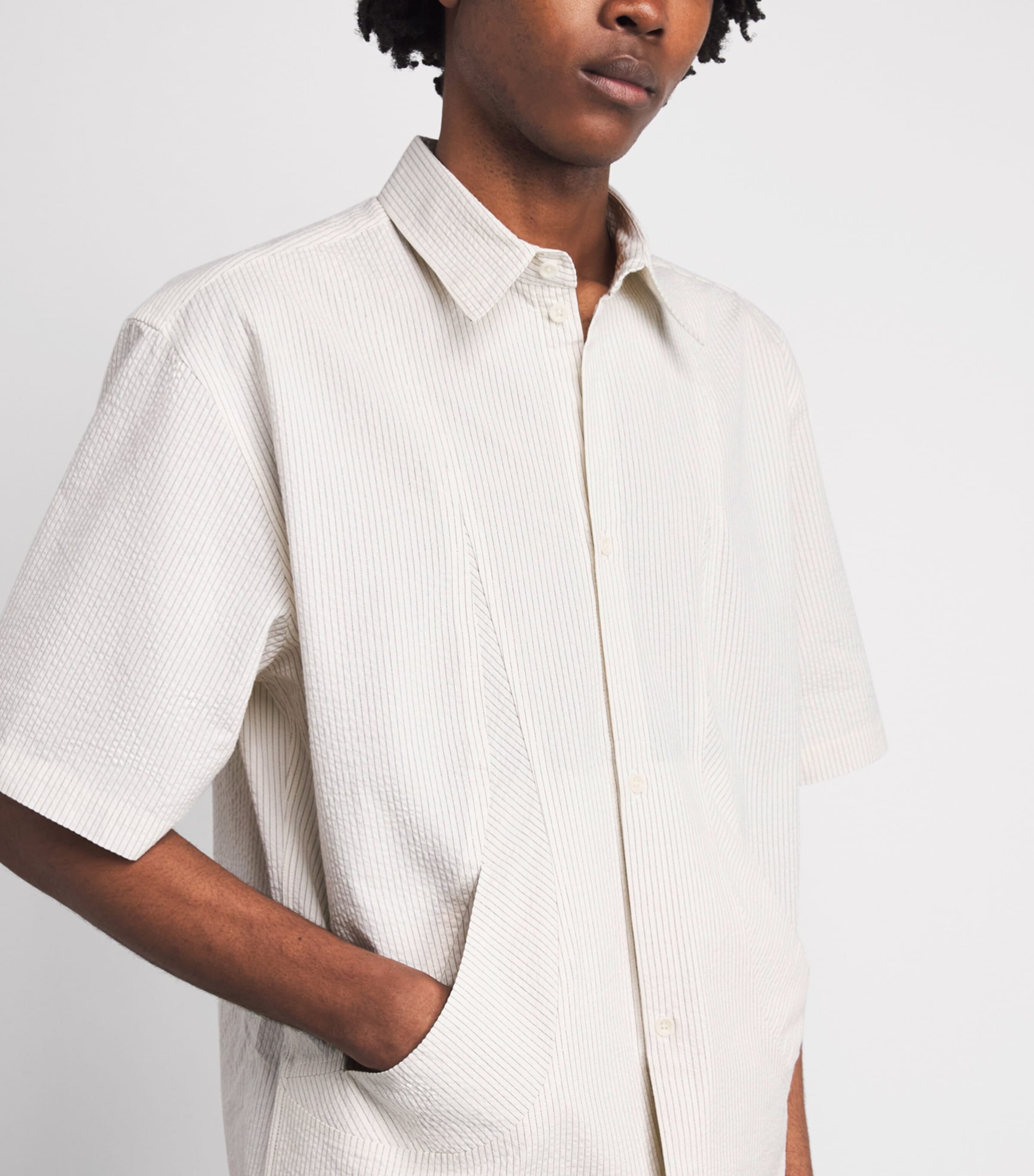 Sage Nation Mens Pinstripe Takeshi Shirt Ivory Stripe Image 3