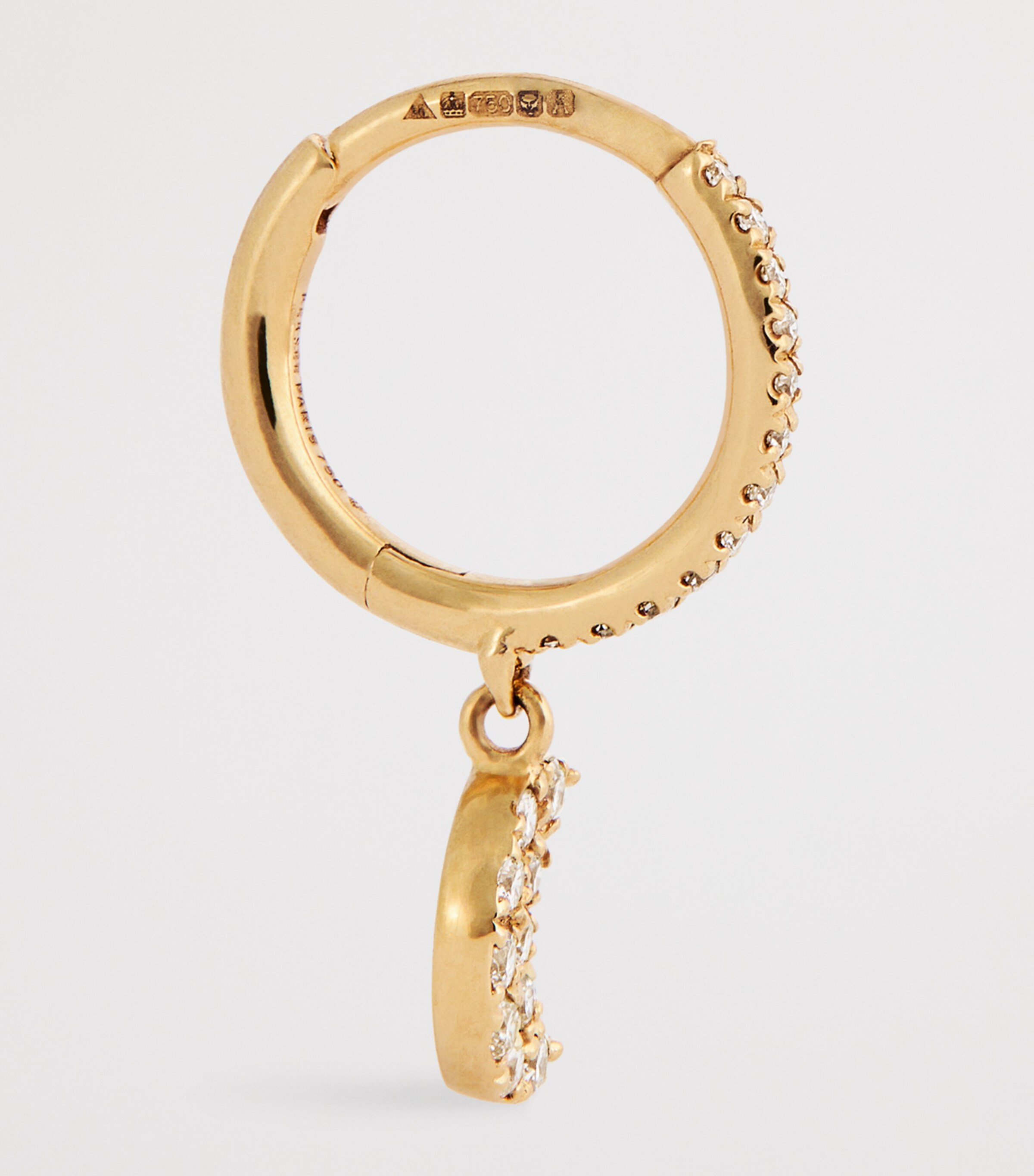Yellow Gold and Diamond Moon Single Hoop Earring  YELLOW GOLD Image 4