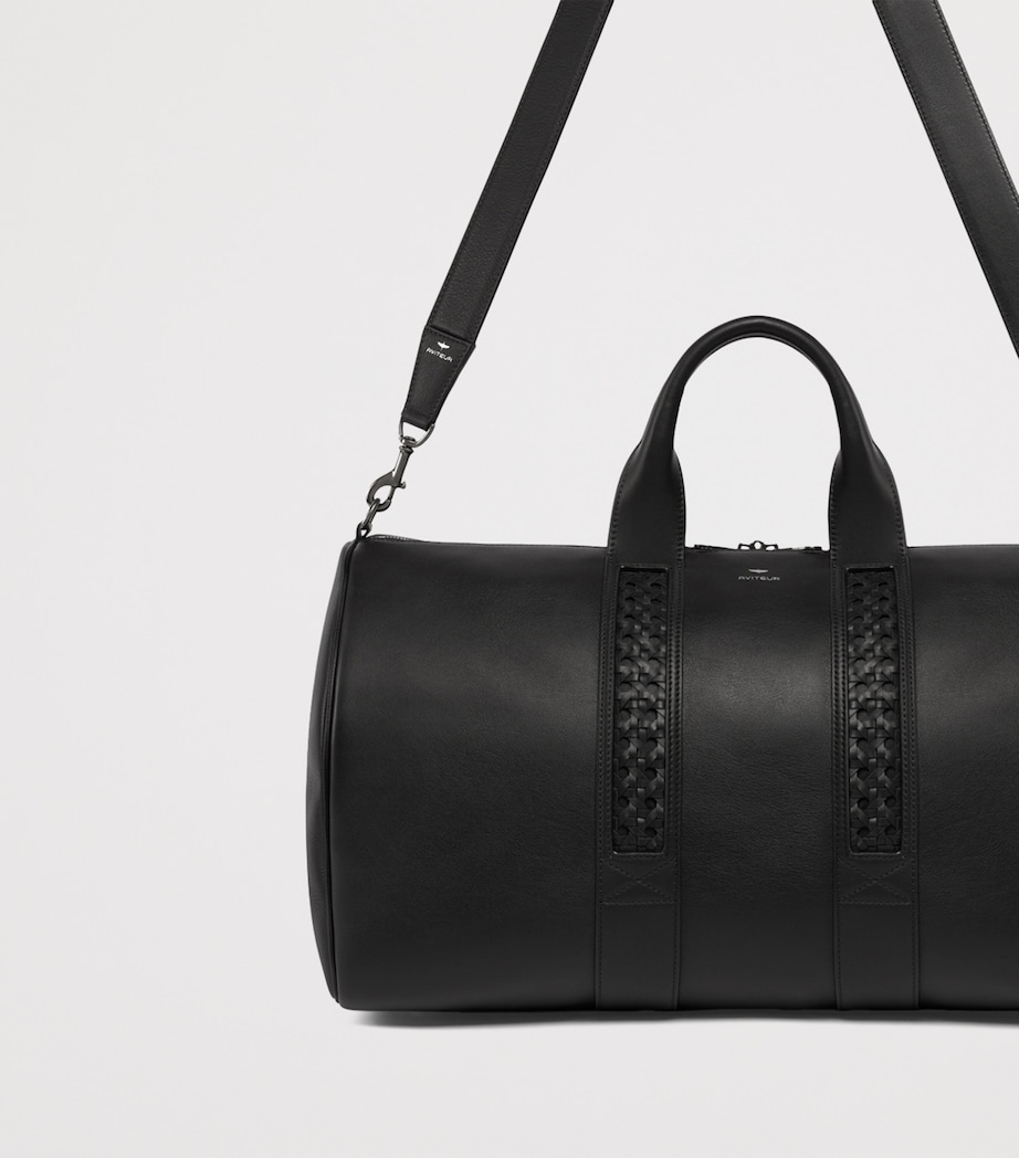 Leather Woven-Detail Holdall BLACK Image 4