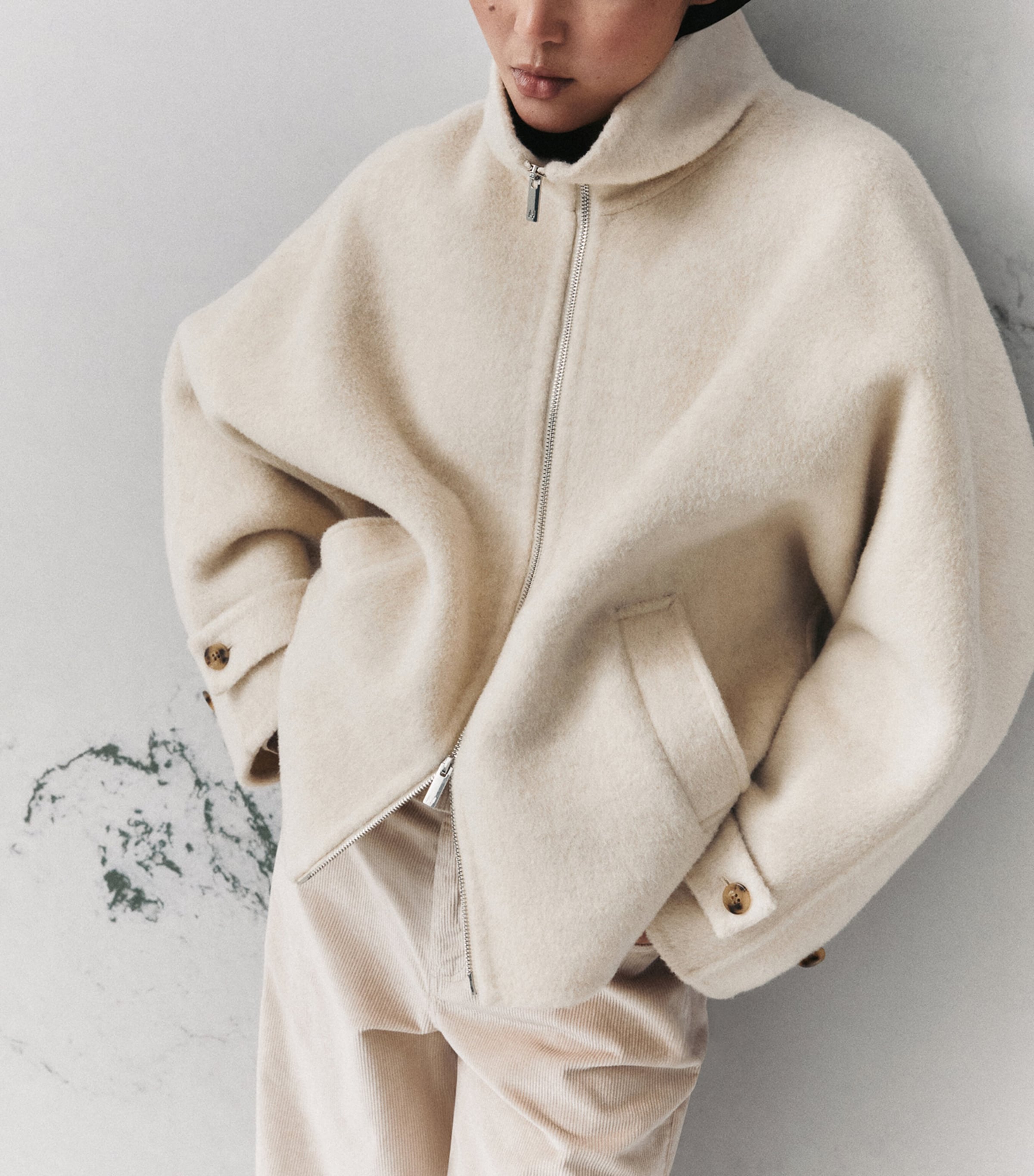 Marella Womens Wool-Alpaca Zip-Up Coat Turtledove Image 4