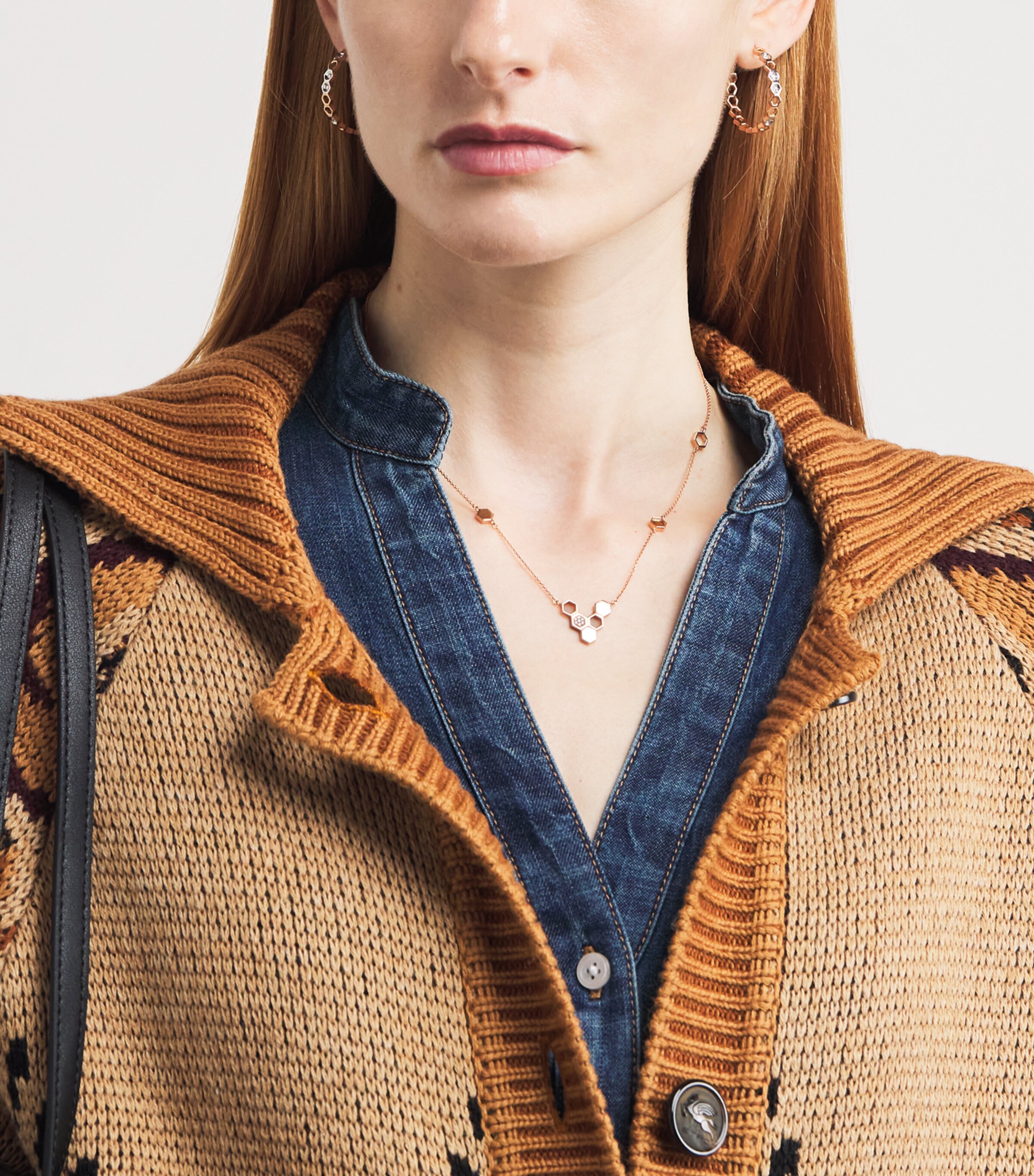 Rose Gold and Diamond Honeycomb Hoop Earrings ROSE GOLD Image 5