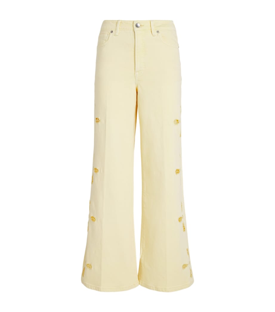 Good American Womens Embroidered Good Waist Palazzo Jeans Anyw Anise Yellow Image 1