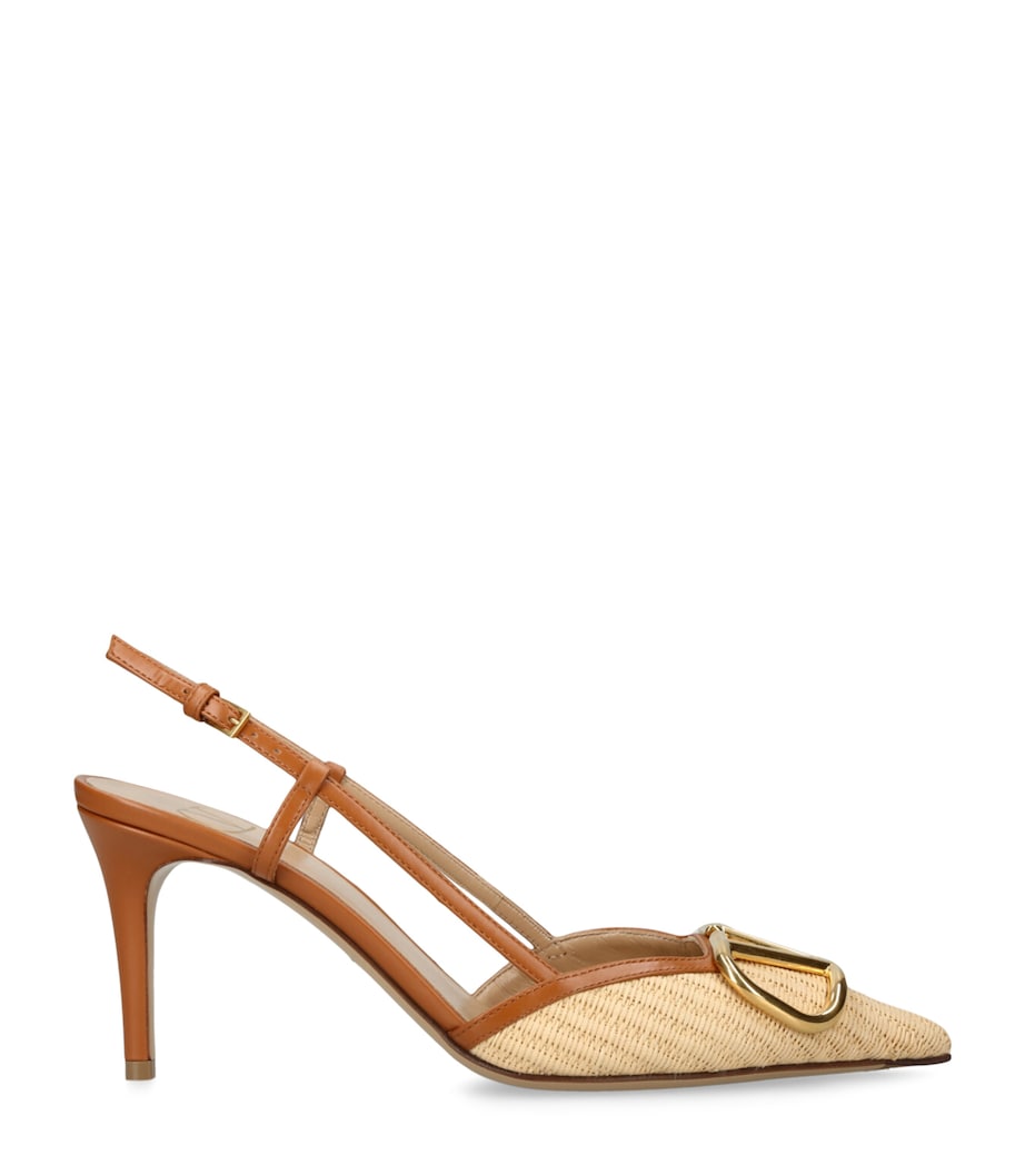 Valentino Garavani Raffia VLogo Slingback Pumps 80 Beige Comb Image 1