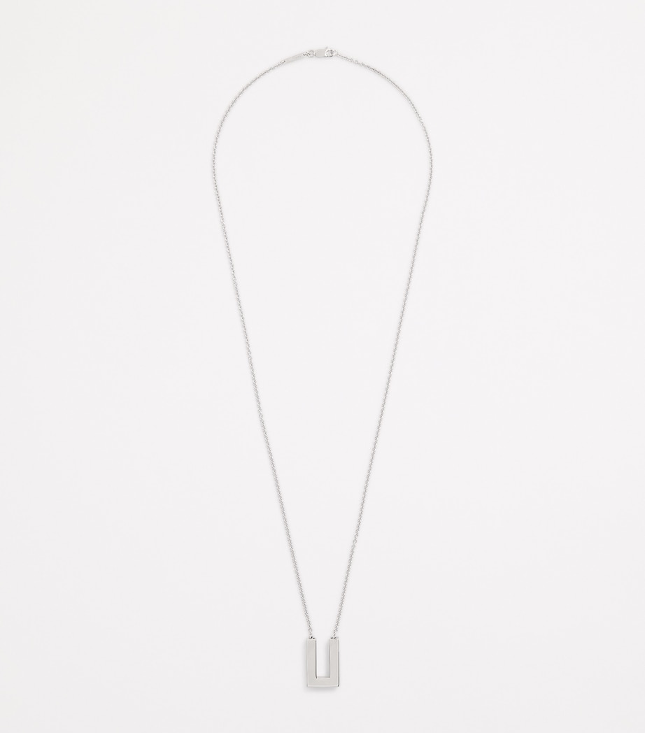 Rhodium-Plated Sterling Silver Square Pendent Necklace S925 Image 3