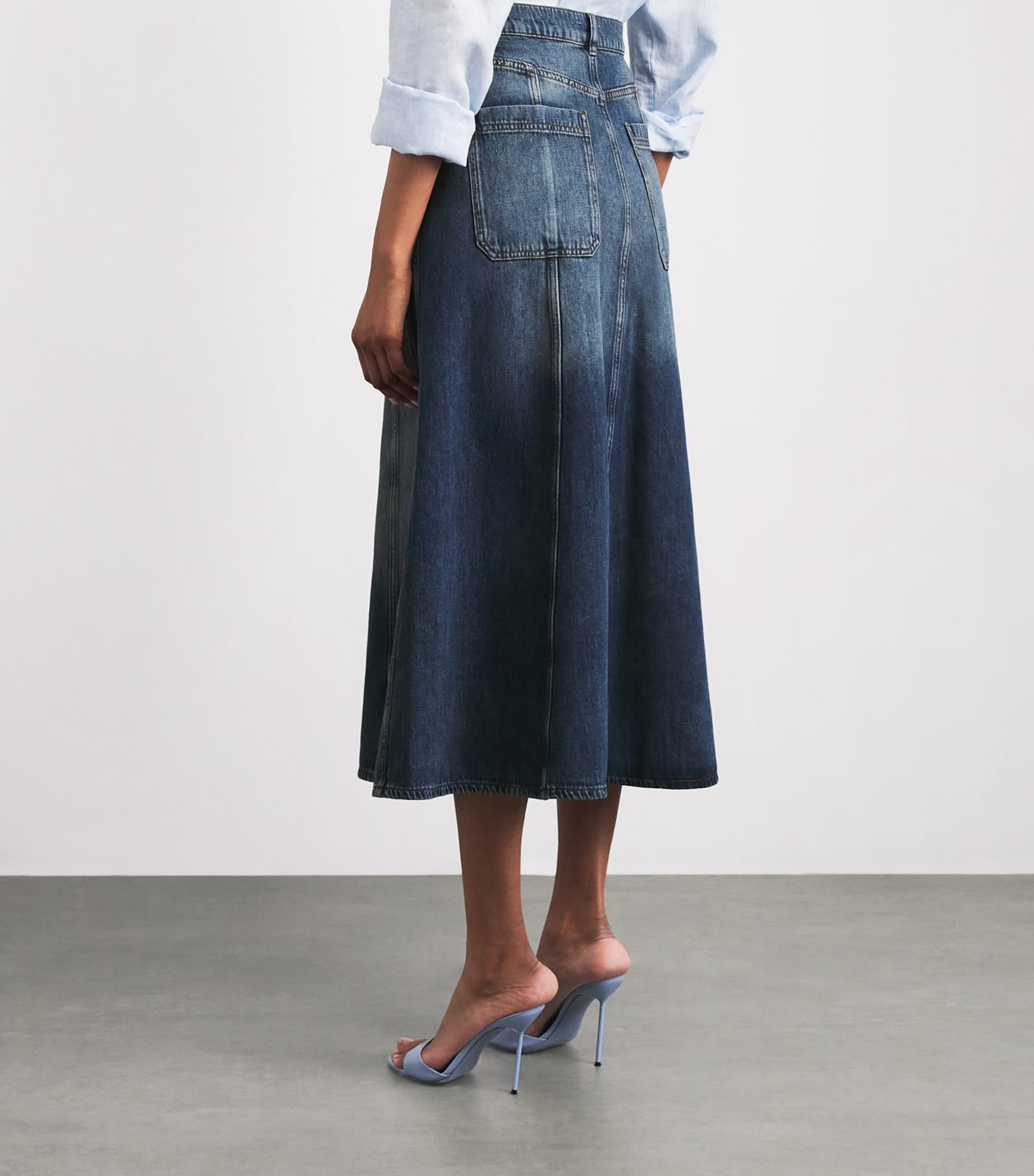 ME+EM Womens Panelled Denim Maxi Skirt Mid Blue Wash Image 5